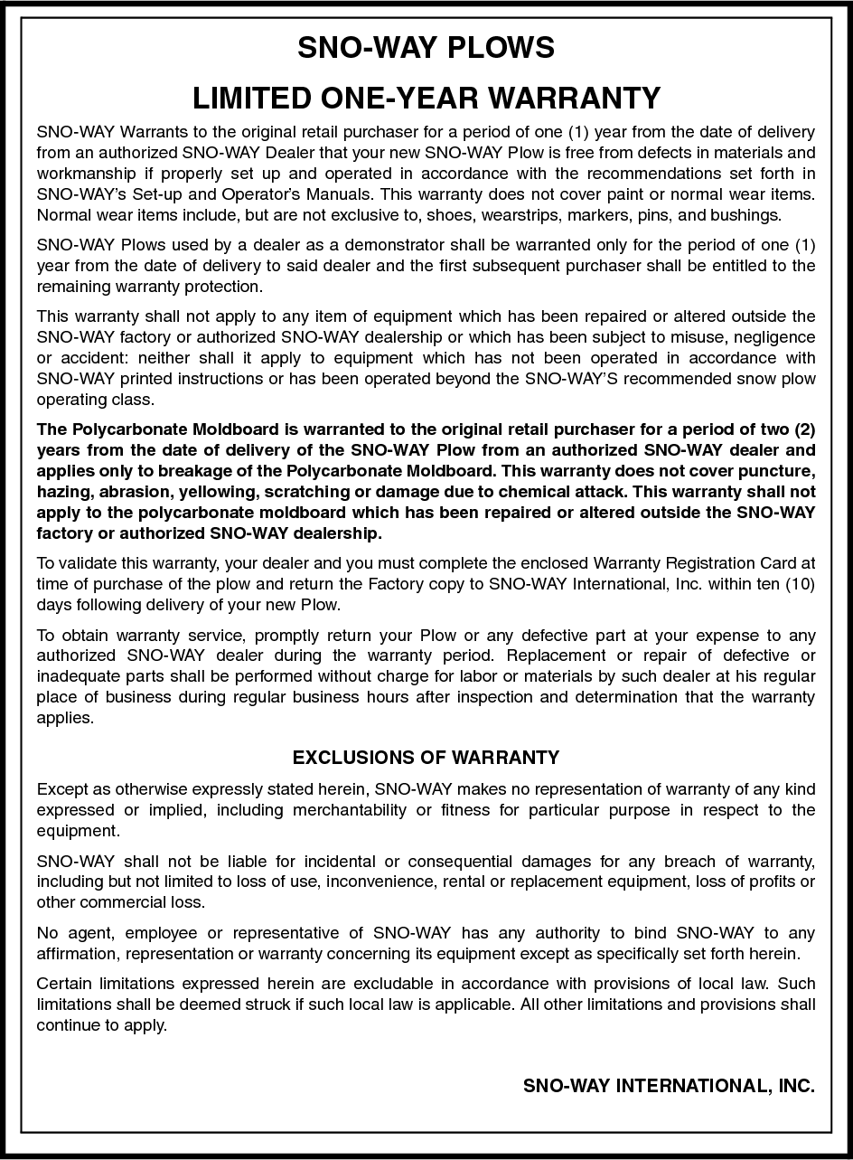SNO-WAY® INTERNATIONAL, INC.Hartford, WI 53027 USAWebsite: www.snoway.com         ©2002 Sno-Way® International