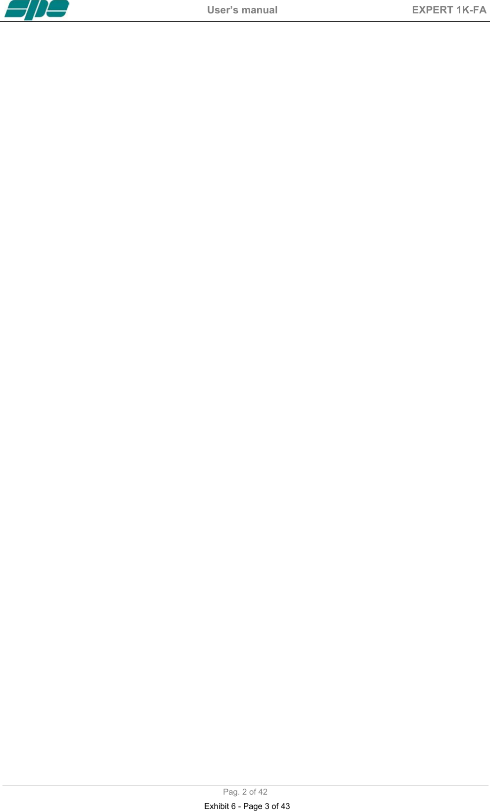  User&rsquo;s manual  EXPERT 1K-FA  Pag. 2 of 42 Exhibit 6 - Page 3 of 43
