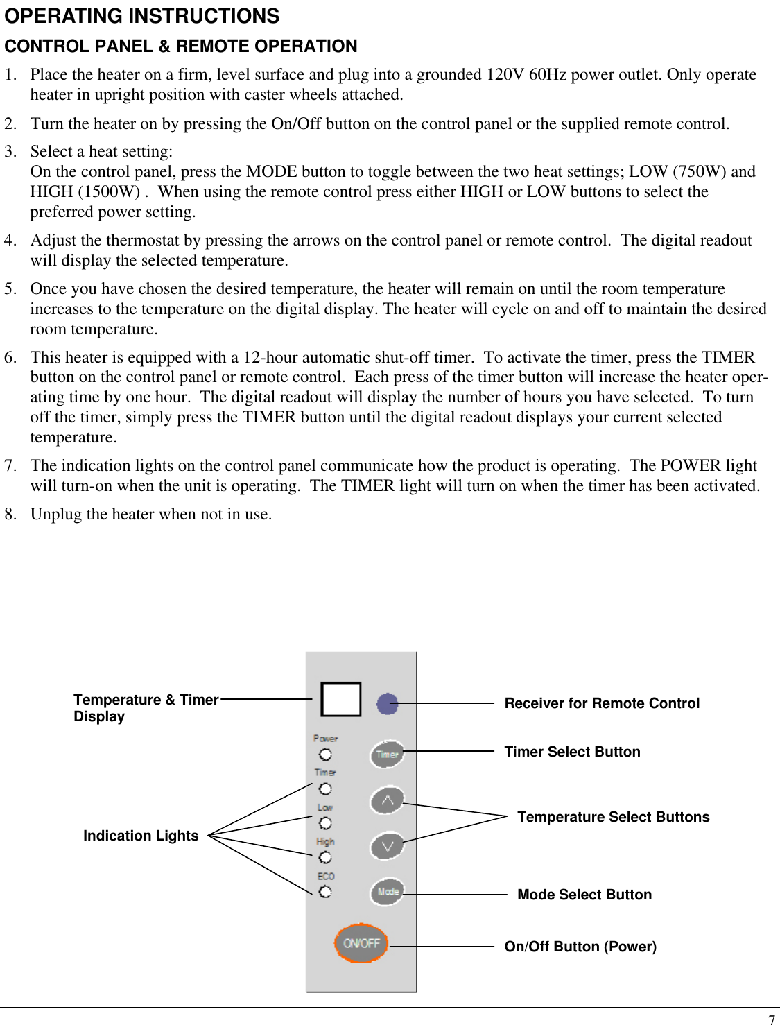 Page 7 of 10 - Soleus-Air Soleus-Air-360-Micathermic-Heater-W-Remote-Hm5-15R-32-Users-Manual- HM5-15R-32 Manual 07-10-07  Soleus-air-360-micathermic-heater-w-remote-hm5-15r-32-users-manual