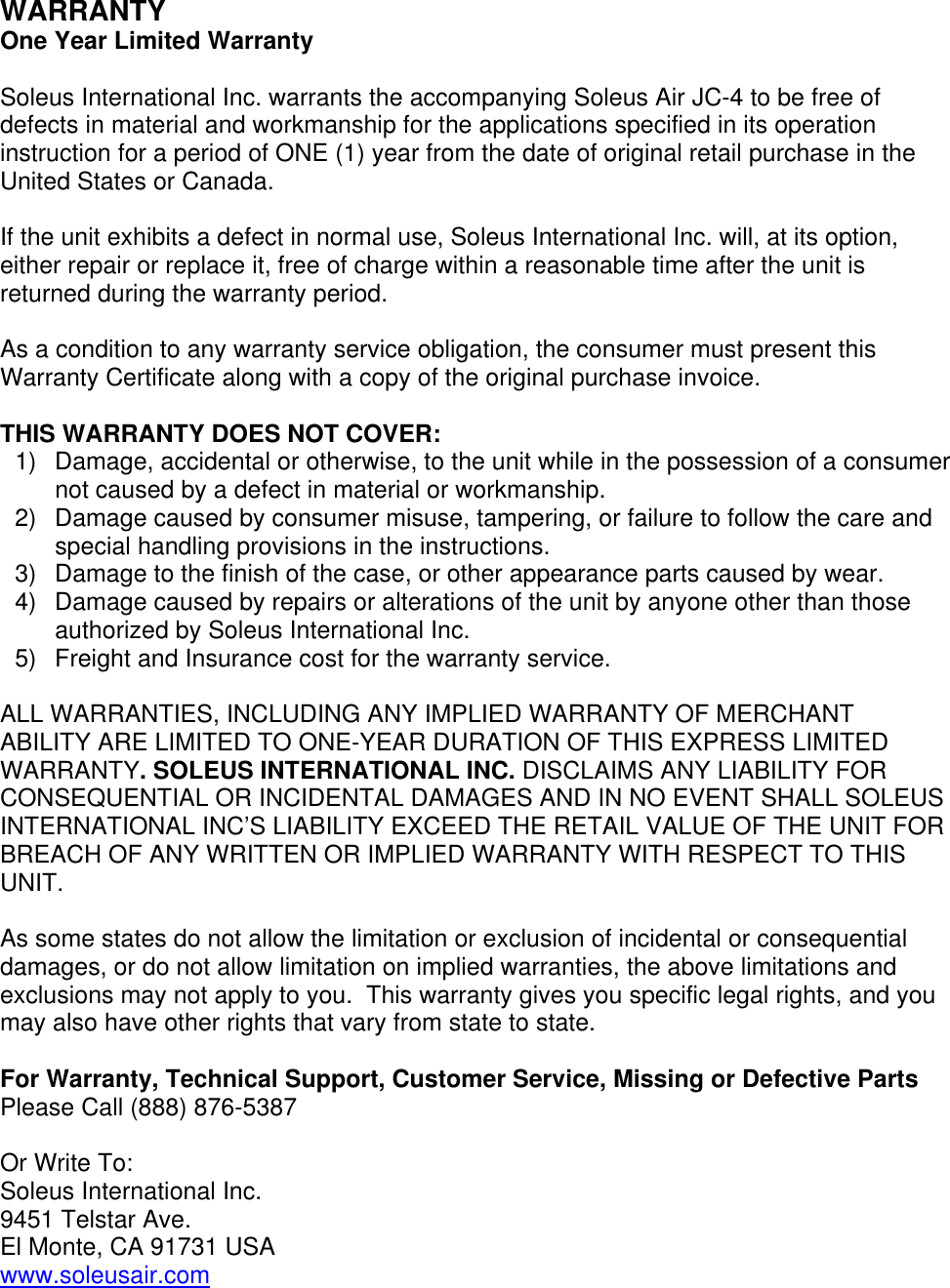 Page 6 of 6 - Soleus-Air Soleus-Air-Jc-4-Users-Manual- WELCOME  Soleus-air-jc-4-users-manual