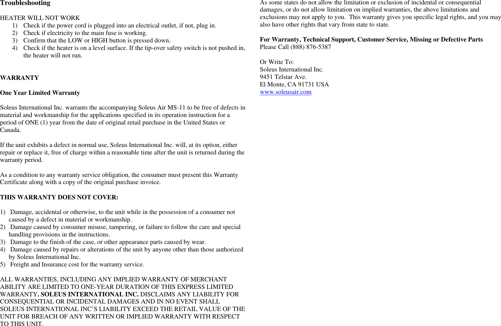 Page 4 of 4 - Soleus-Air Soleus-Air-Ms-11-Users-Manual- QG18A  Soleus-air-ms-11-users-manual