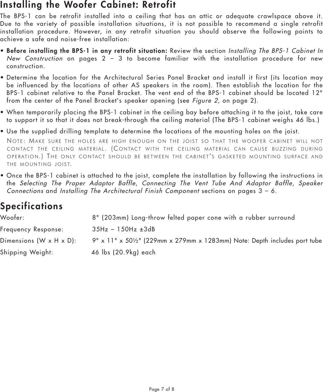 Page 7 of 8 - Sonance Sonance-Bandpass-Subwoofer-Bps-1-Users-Manual- BPS-1 Manual_032708a.qxp  Sonance-bandpass-subwoofer-bps-1-users-manual