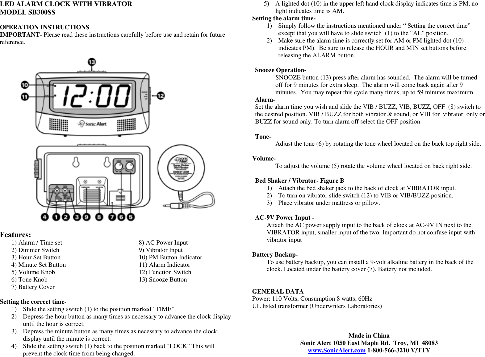 Page 2 of 2 - Sonic-Alert Sonic-Alert-Sb300Ss-Users-Manual- LED ALARM  Sonic-alert-sb300ss-users-manual