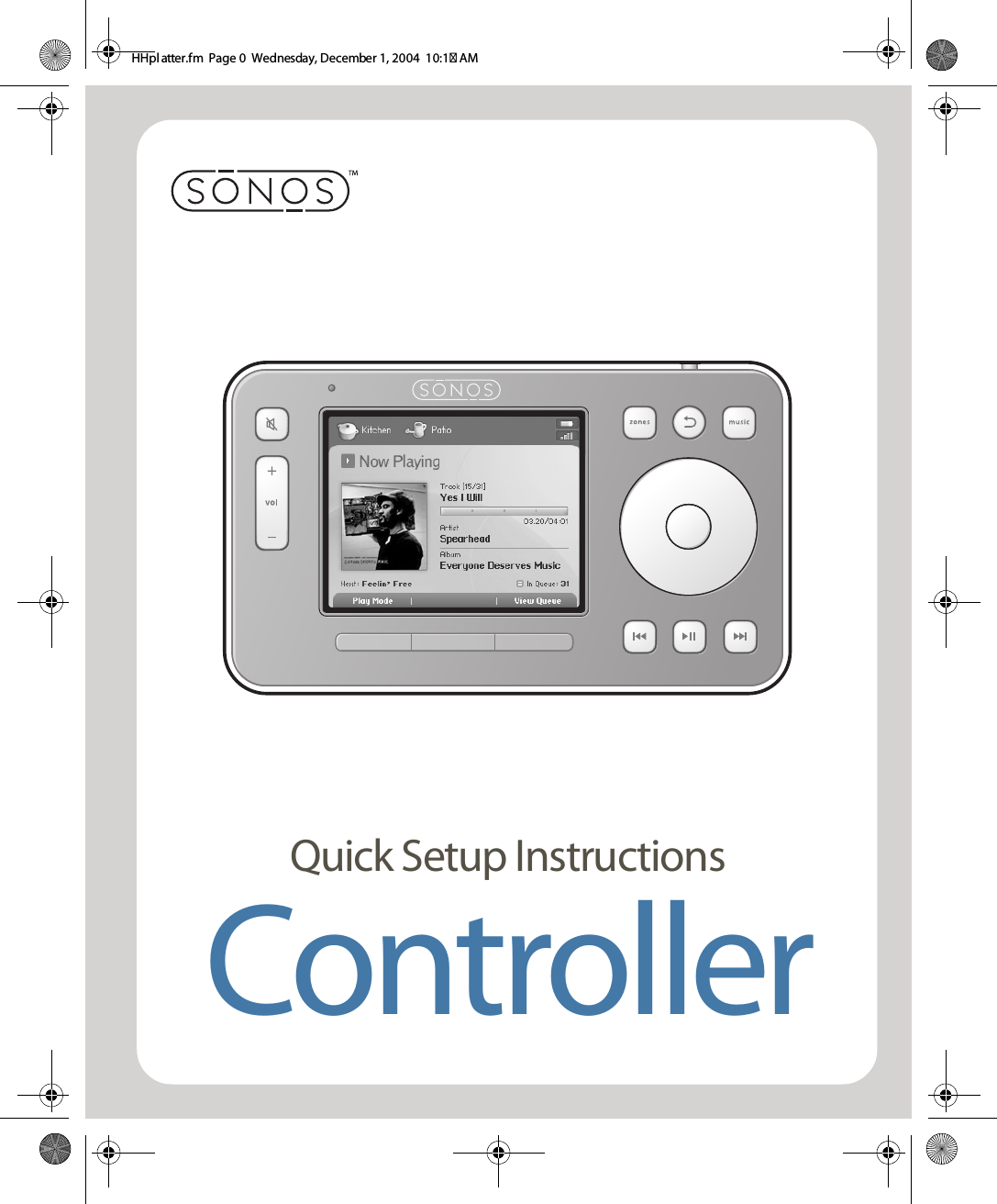 Quick Setup InstructionsController    HHpl atter.fm  Page 0  Wednesday, December 1, 2004  10:17 AM