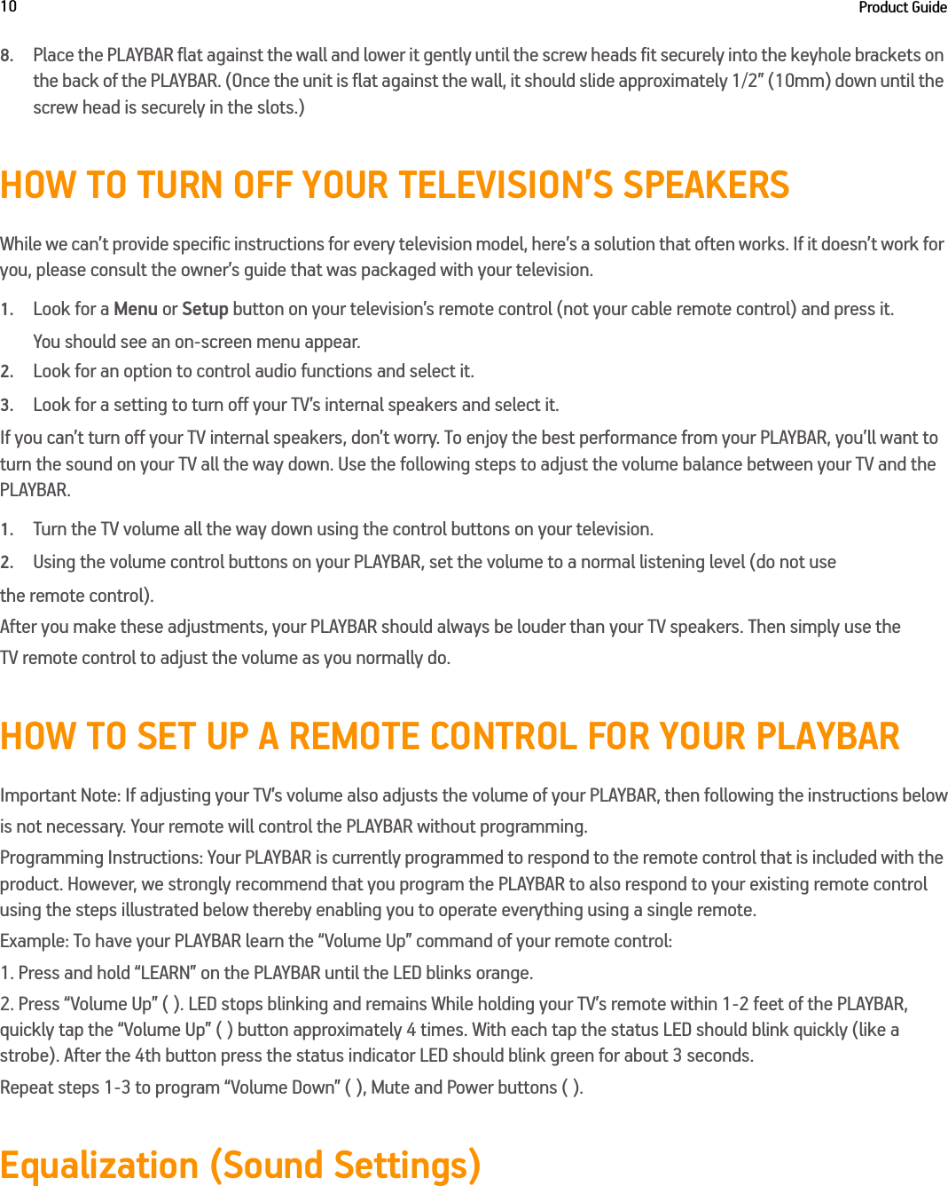 Page 10 of Sonos RM006 PLAYBAR User Manual SONOS SUB Product Guide