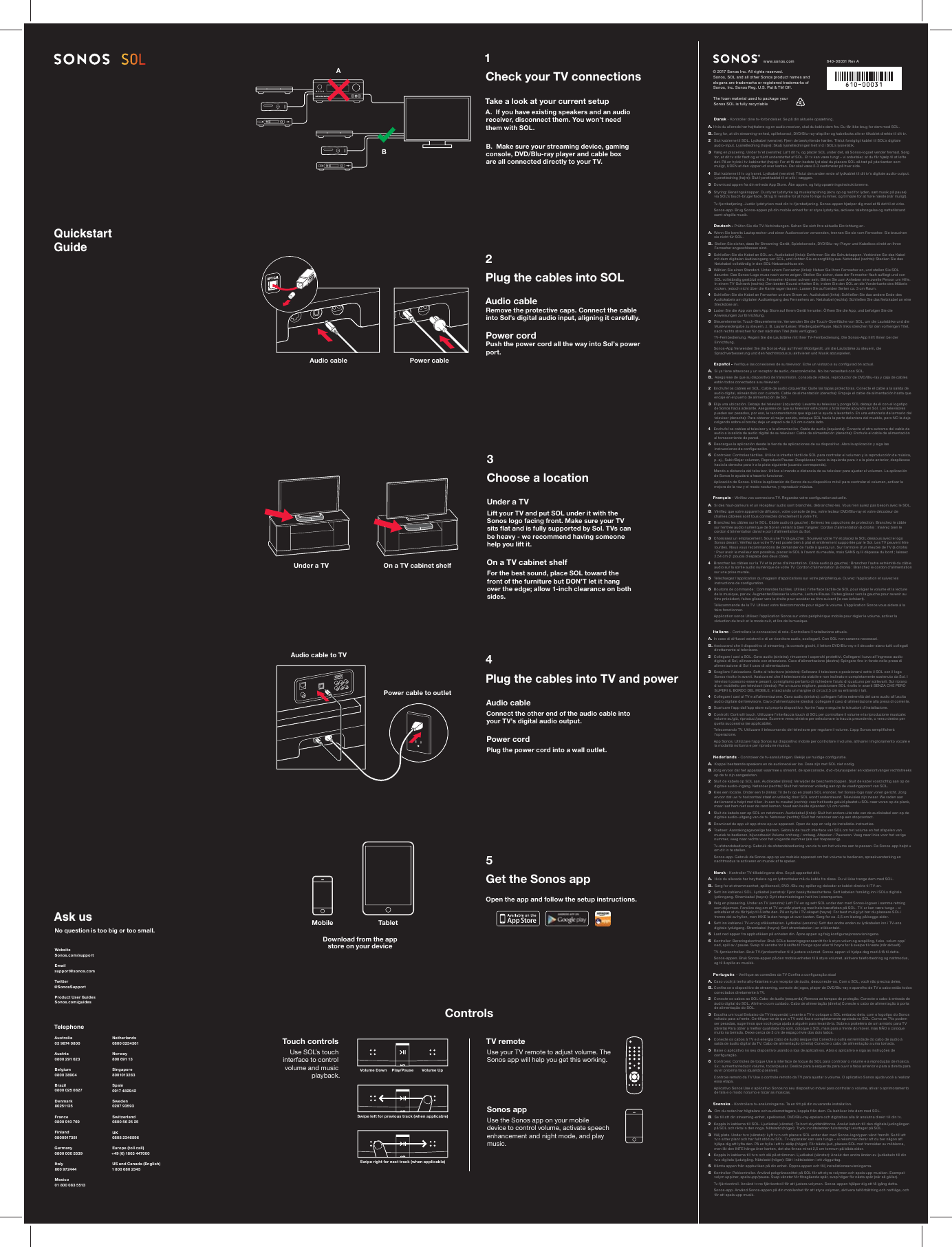Sonos RM011 Wireless Smart Speaker User Manual Sonos SOL QS