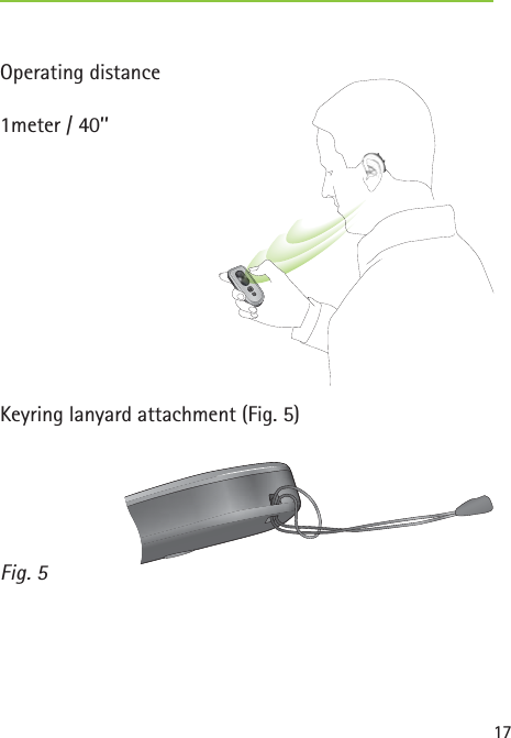 17Fig. 5 Operating distance1meter / 40’’Keyring lanyard attachment (Fig. 5)