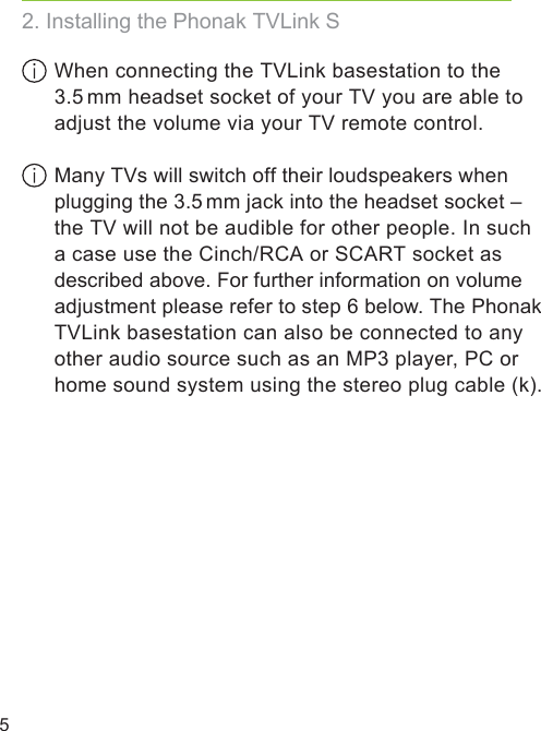 Page 6 of Sonova USA TVLINK2 Phonak TVLink S basestation User Manual manual