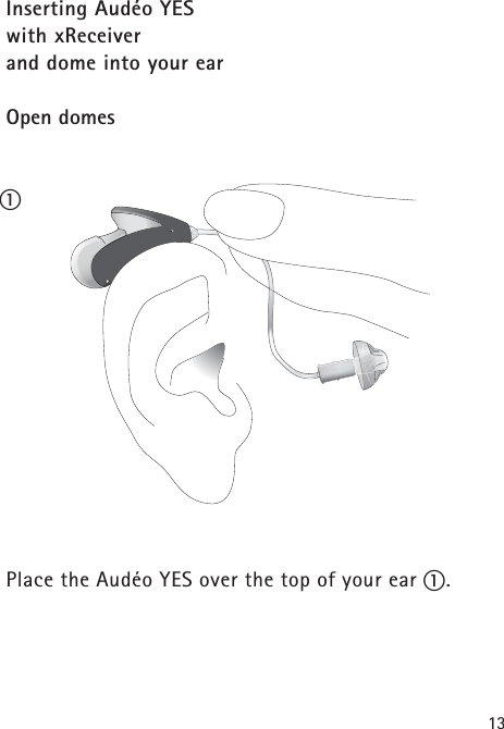13Inserting Audéo YES with xReceiver and dome into your earOpen domesPlace the Audéo YES over the top of your ear ቢ.ቢ