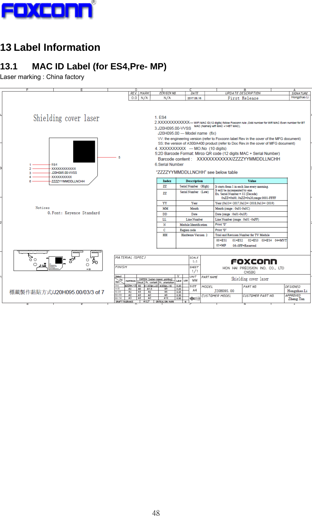  48 13 Label Information 13.1  MAC ID Label (for ES4,Pre- MP)     Laser marking : China factory    