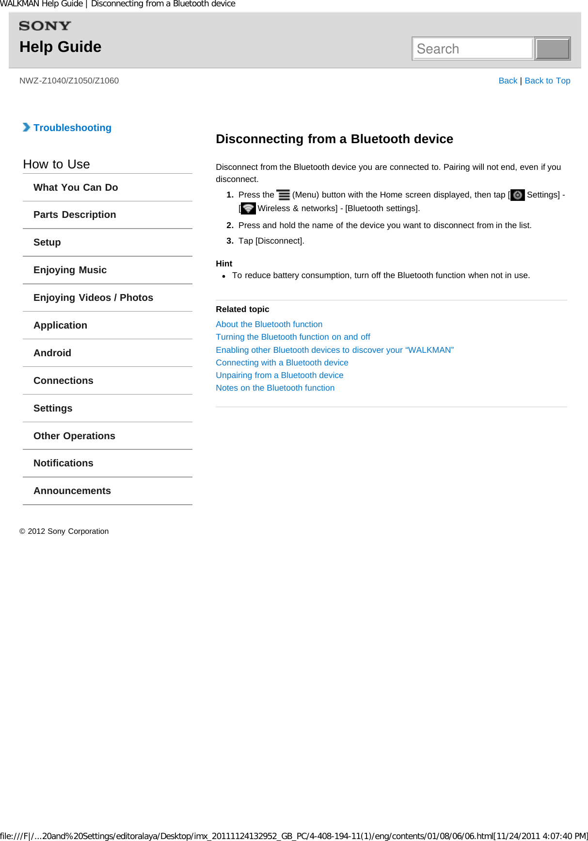 Page 112 of Sony Group NWZZ1000 Digital Media Player User Manual WALKMAN Help Guide   Top page