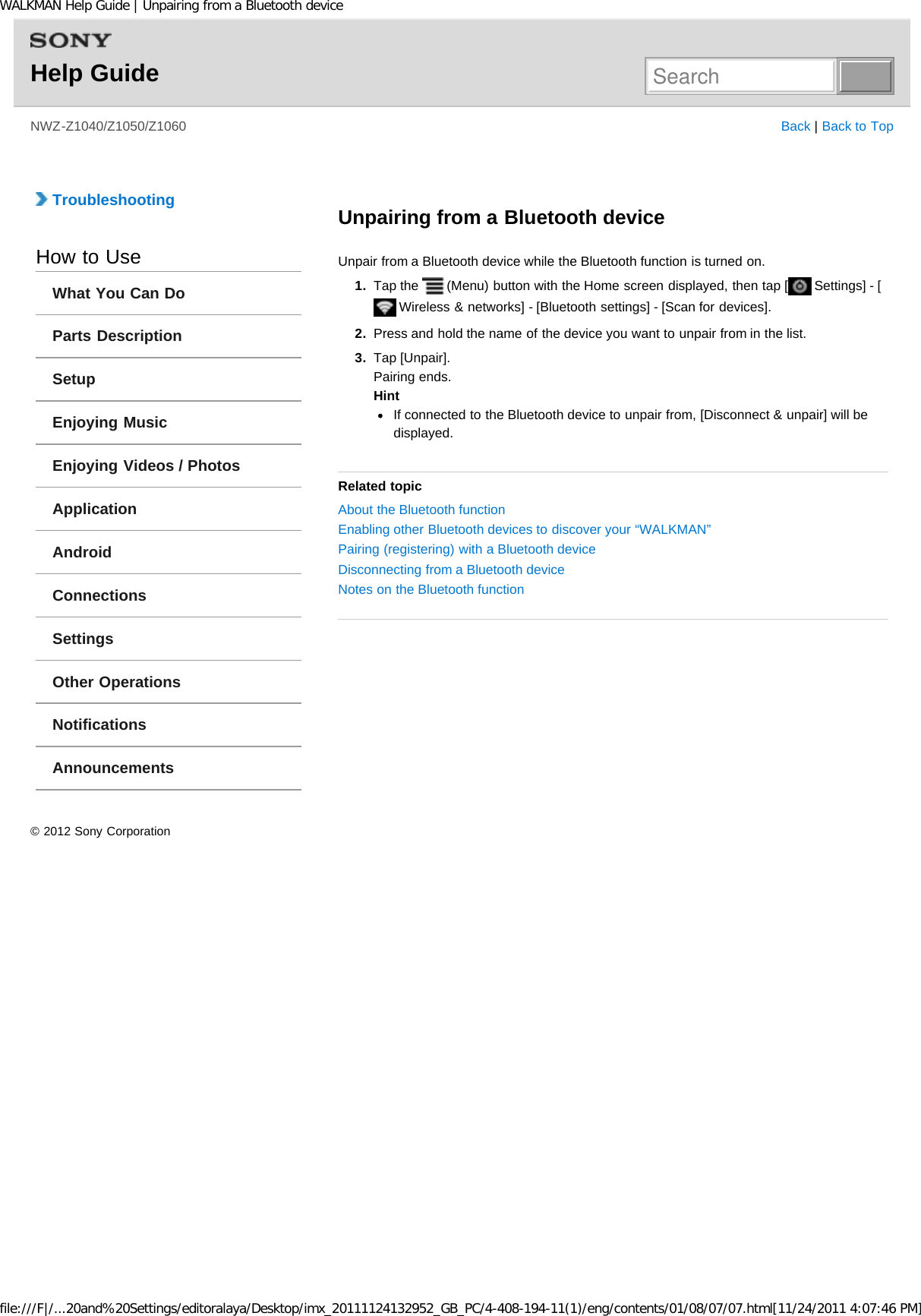 Page 118 of Sony Group NWZZ1000 Digital Media Player User Manual WALKMAN Help Guide   Top page