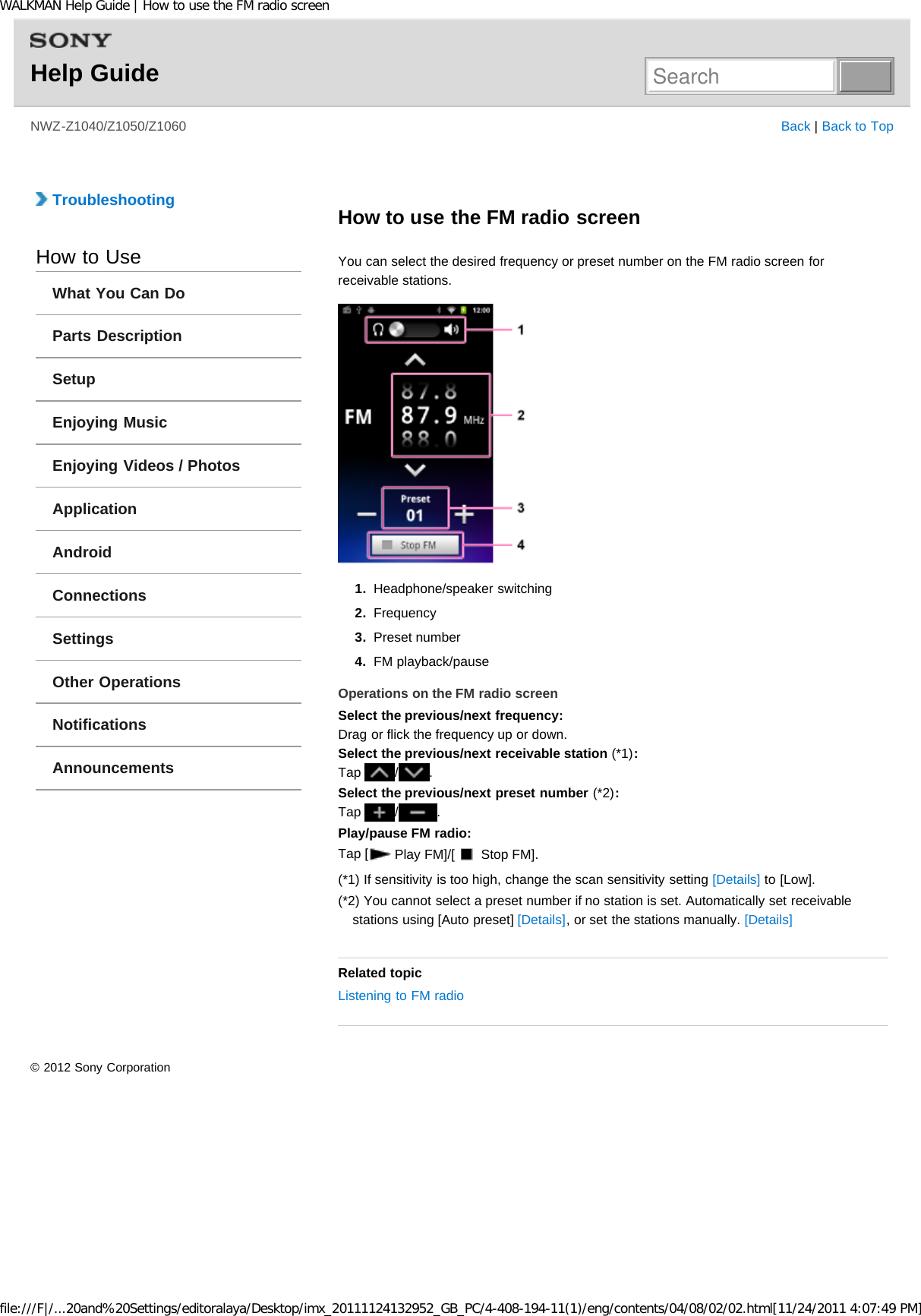 Page 121 of Sony Group NWZZ1000 Digital Media Player User Manual WALKMAN Help Guide   Top page