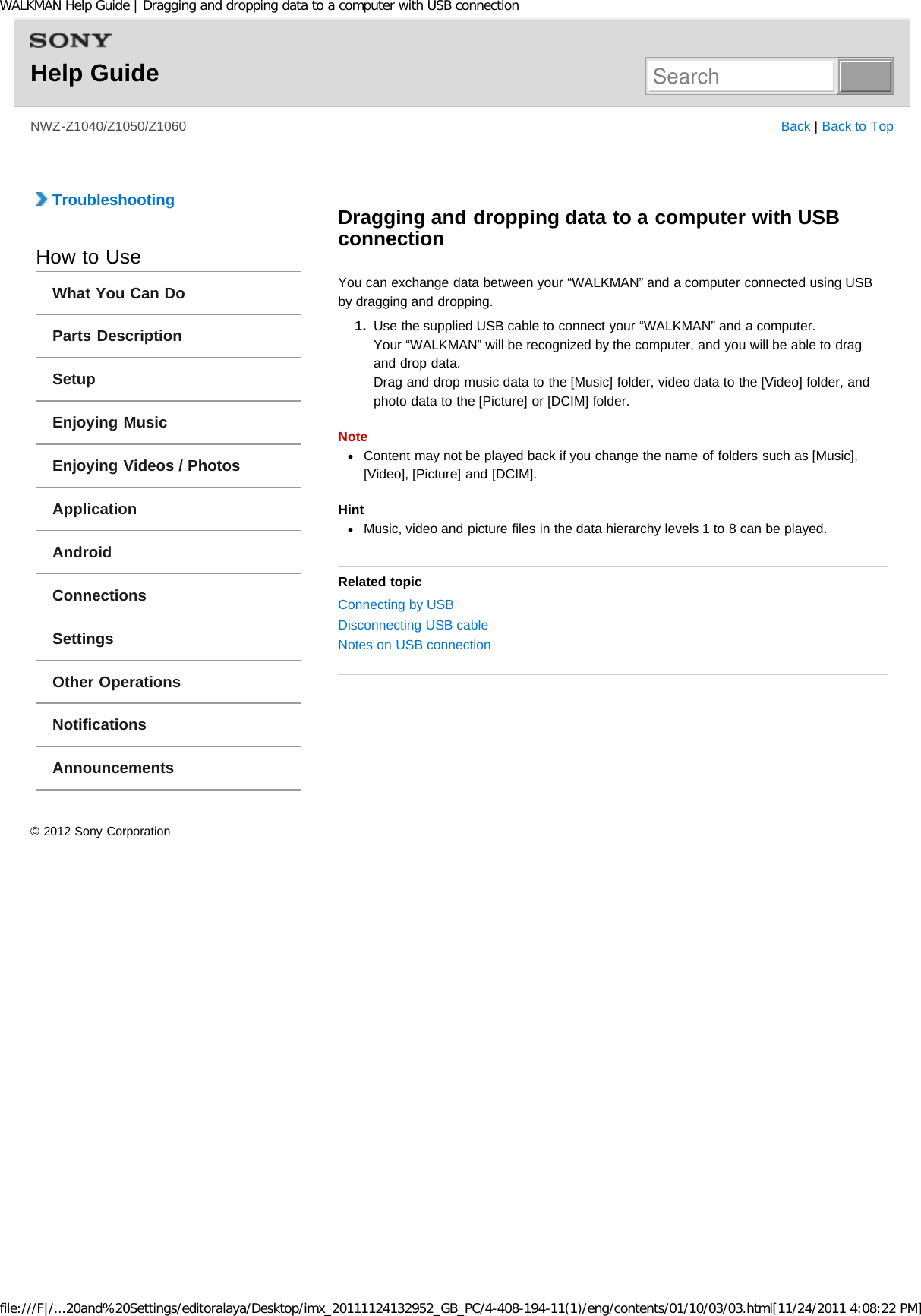 Page 152 of Sony Group NWZZ1000 Digital Media Player User Manual WALKMAN Help Guide   Top page