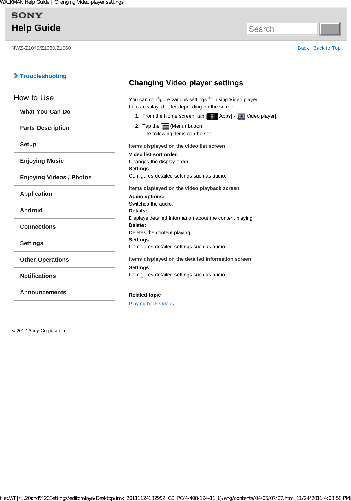 Page 188 of Sony Group NWZZ1000 Digital Media Player User Manual WALKMAN Help Guide   Top page
