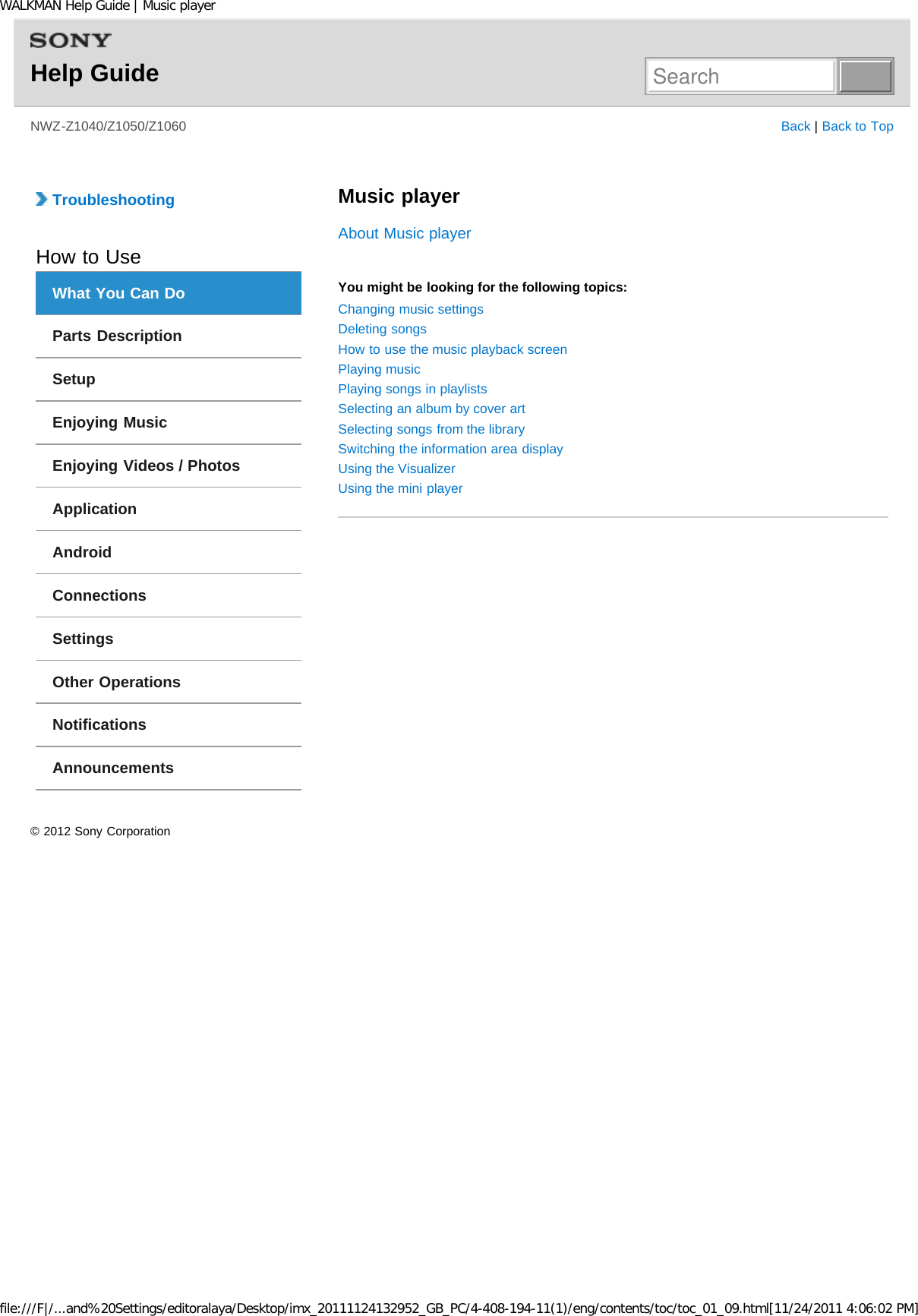 Page 20 of Sony Group NWZZ1000 Digital Media Player User Manual WALKMAN Help Guide   Top page