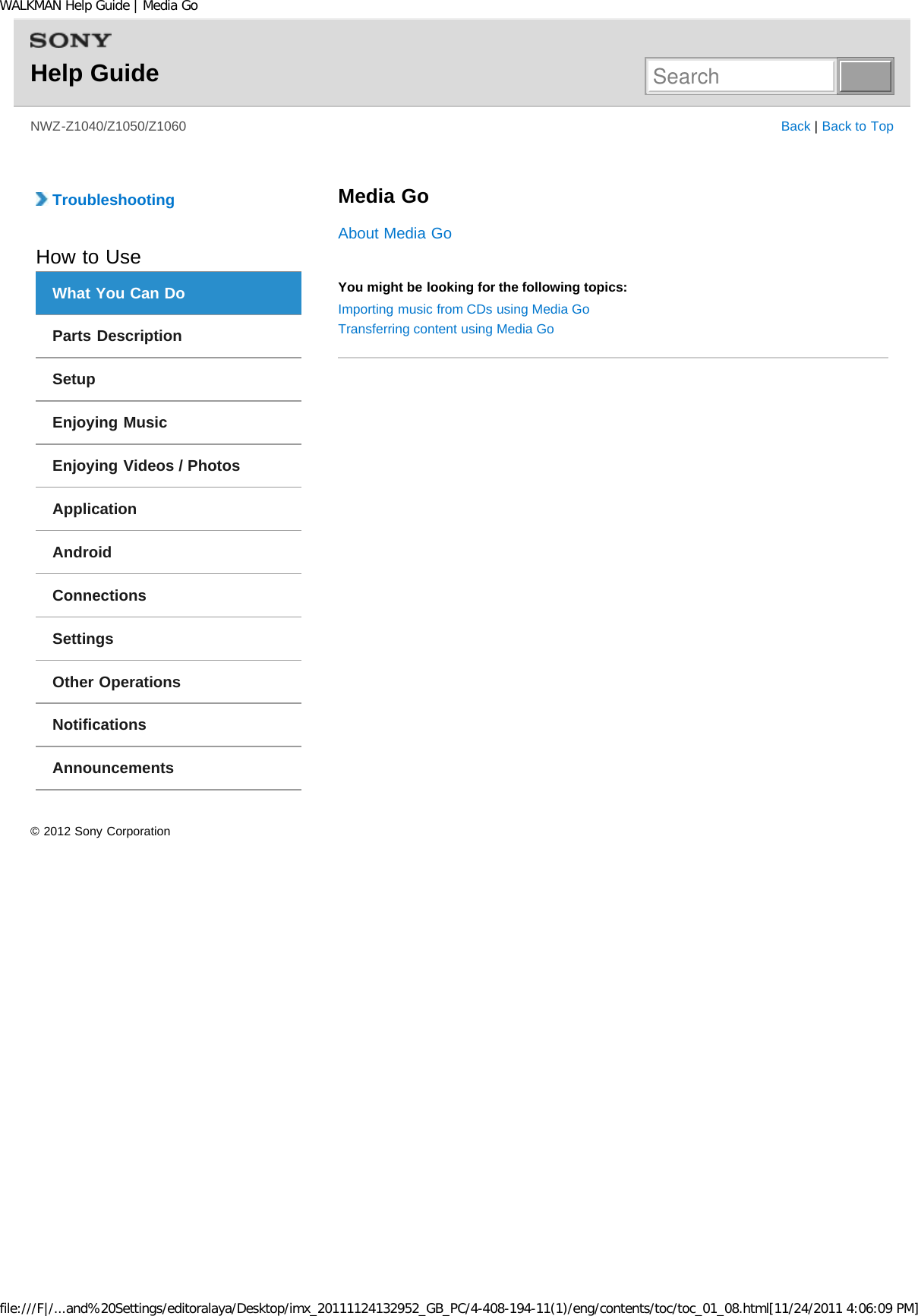 Page 27 of Sony Group NWZZ1000 Digital Media Player User Manual WALKMAN Help Guide   Top page