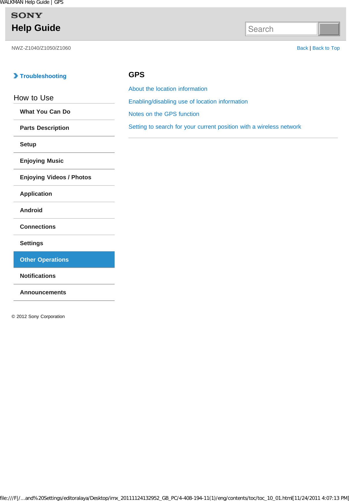 Page 87 of Sony Group NWZZ1000 Digital Media Player User Manual WALKMAN Help Guide   Top page