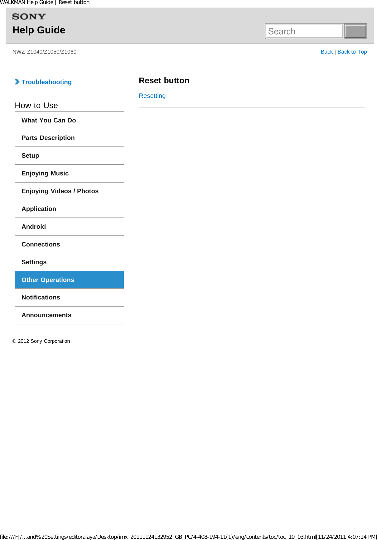 Page 88 of Sony Group NWZZ1000 Digital Media Player User Manual WALKMAN Help Guide   Top page