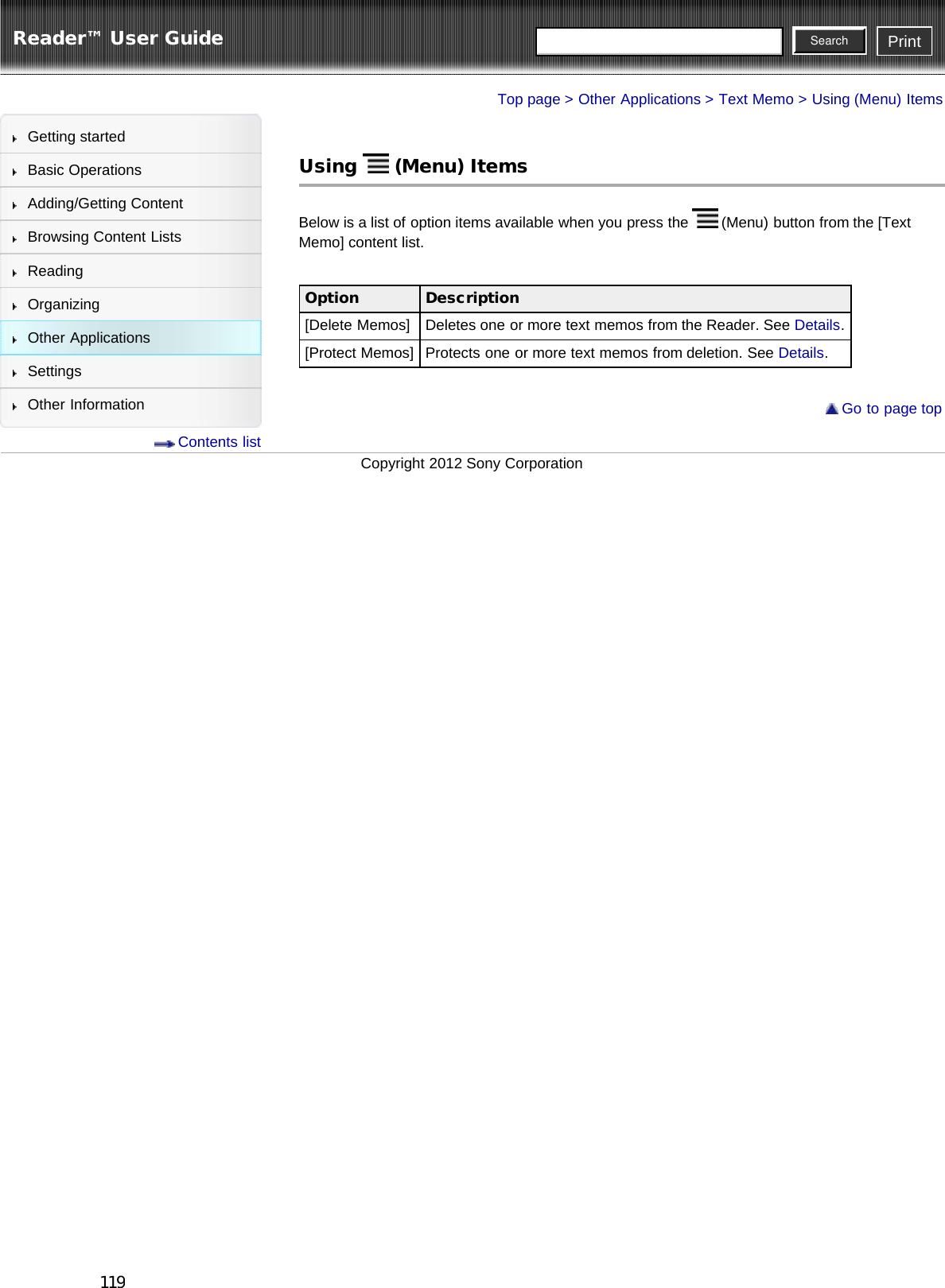 Page 119 of Sony Group PRST2 Digital Book Reader User Manual PRS T2   Reader        User Guide