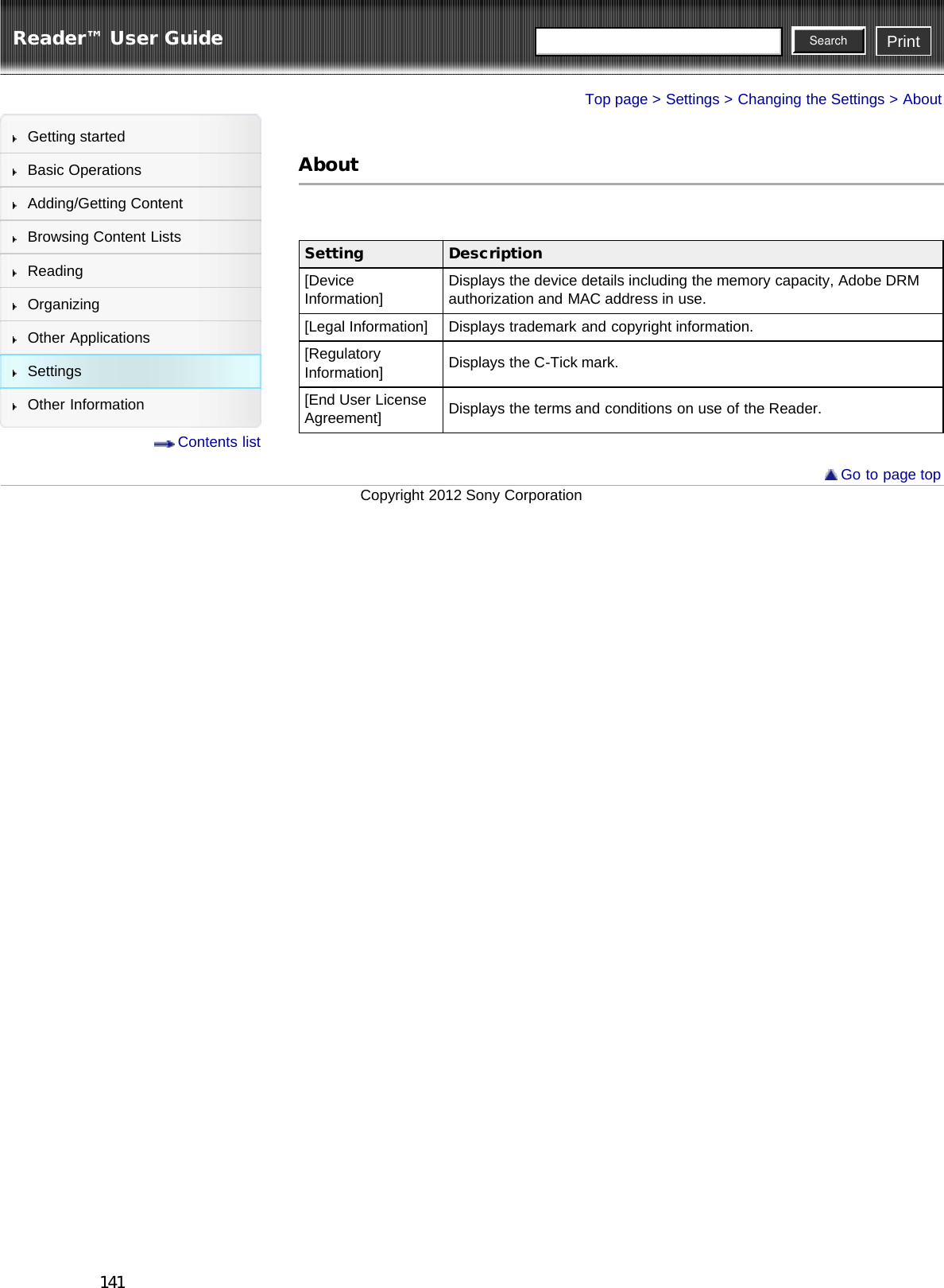 Page 141 of Sony Group PRST2 Digital Book Reader User Manual PRS T2   Reader        User Guide