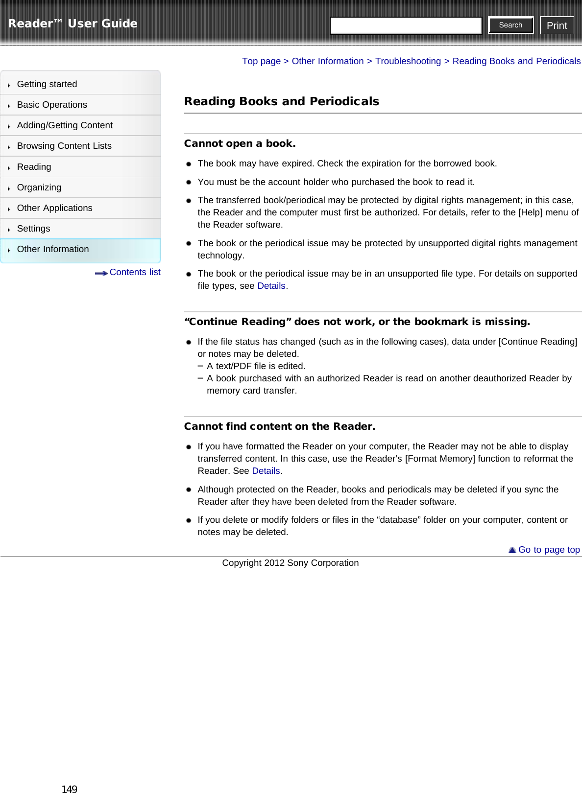 Page 149 of Sony Group PRST2 Digital Book Reader User Manual PRS T2   Reader        User Guide