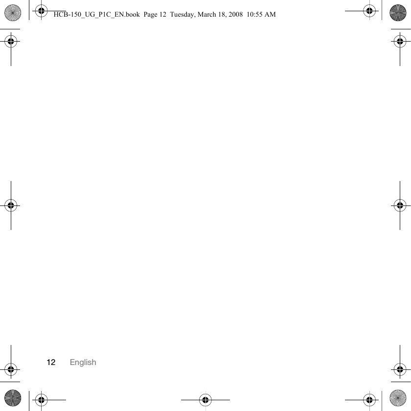 12 EnglishHCB-150_UG_P1C_EN.book  Page 12  Tuesday, March 18, 2008  10:55 AM