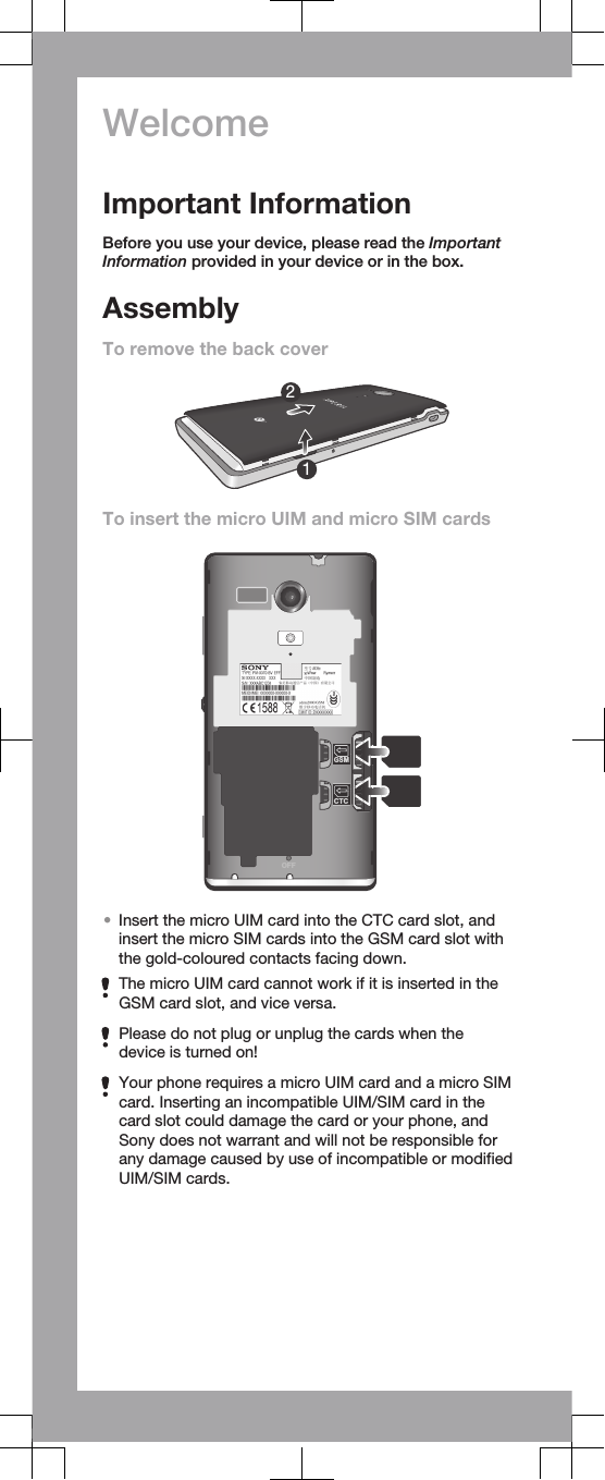 Sony Mobile Communications Pm 0370 Gsm 850 900 1800 1900 Quad Bands And Cdma00 850 1900 Dual Bands Mobile Phone User Manual Sony Ericsson Mobile Communications Ab