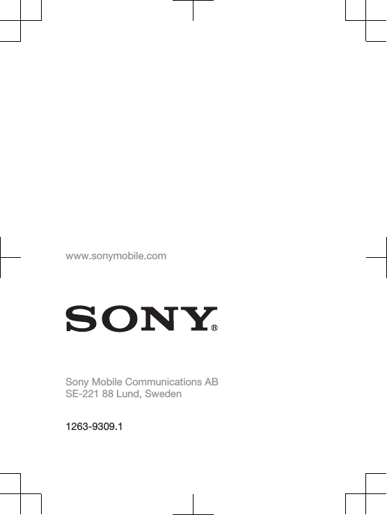 www.sonymobile.comSony Mobile Communications ABSE-221 88 Lund, Sweden1263-9309.1