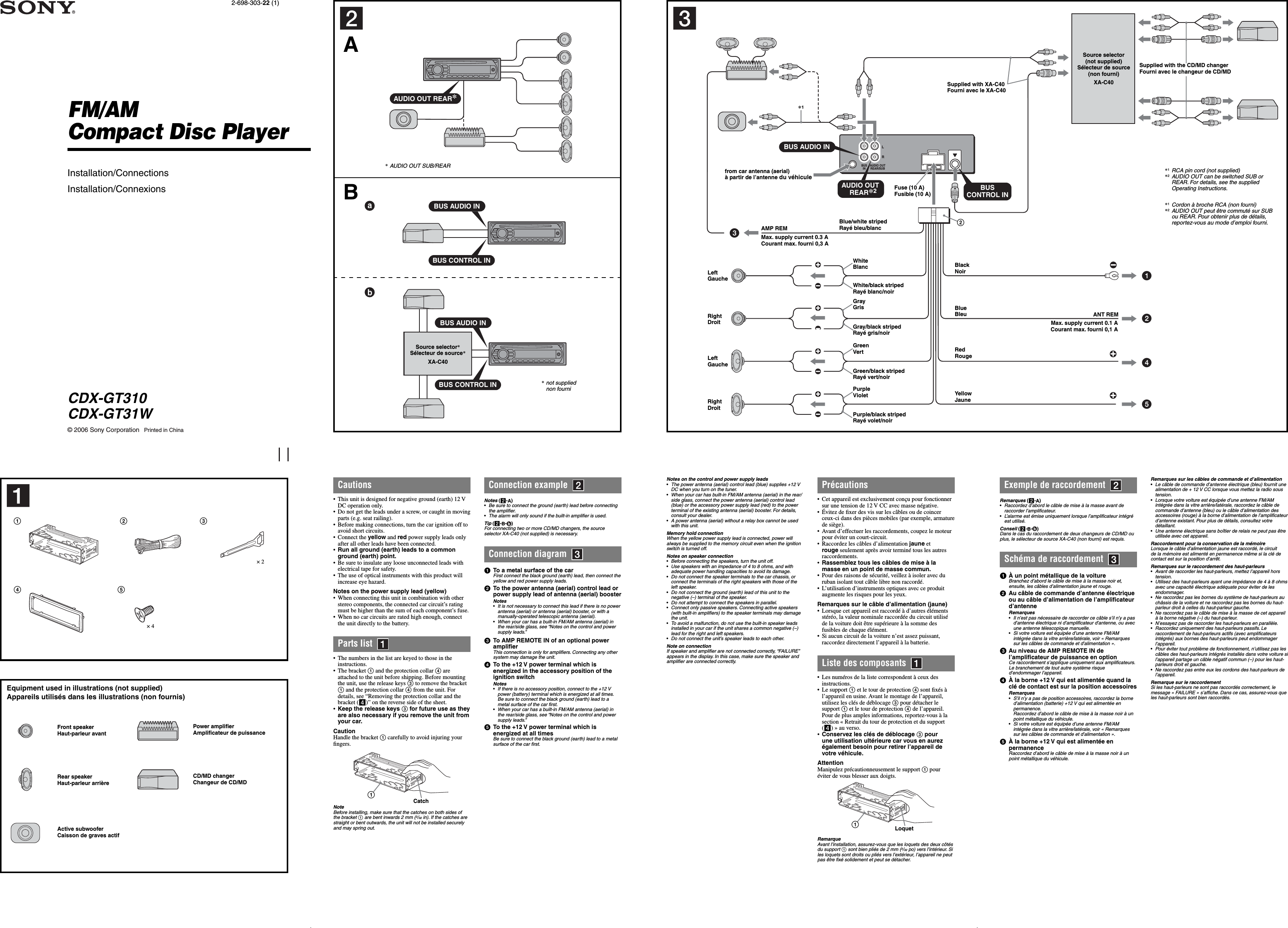 Page 1 of 2 - Sony CDX-GT310 CDX-GT310/GT31W User Manual Installation/Connection CDXGT310 31W Install EN FR