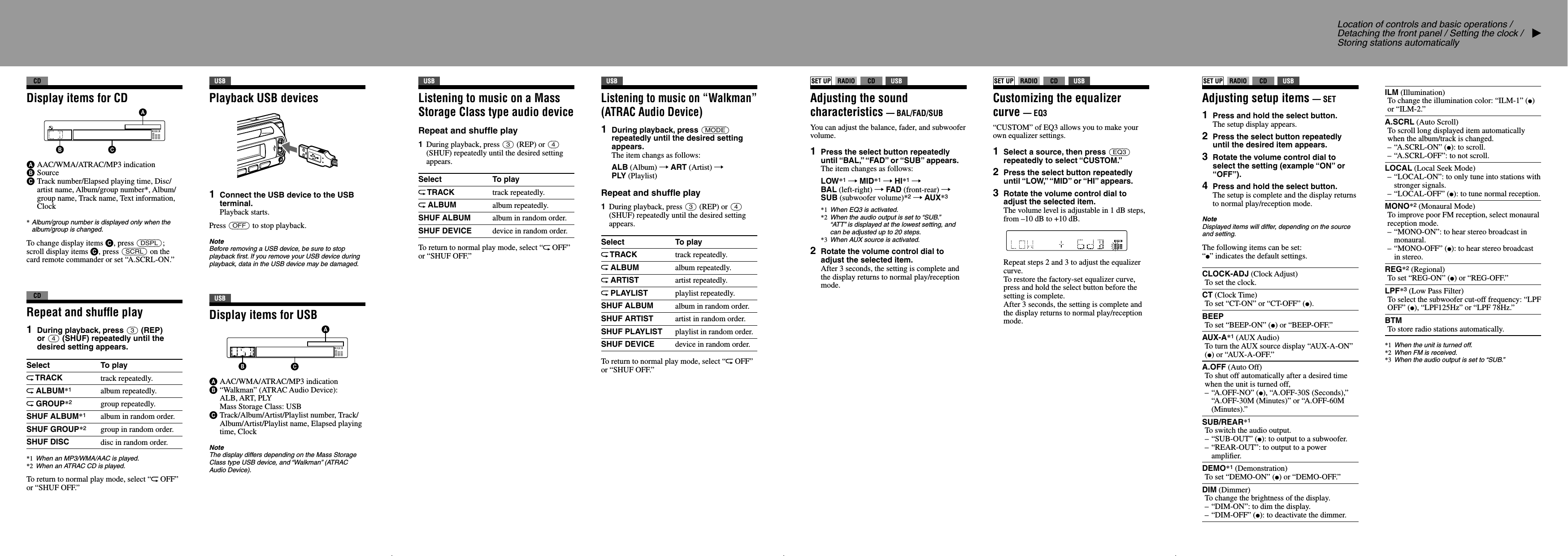 Page 2 of 2 - Sony CDX-GT410U User Manual Location Of Controls And Basic Operation CDXGT410U