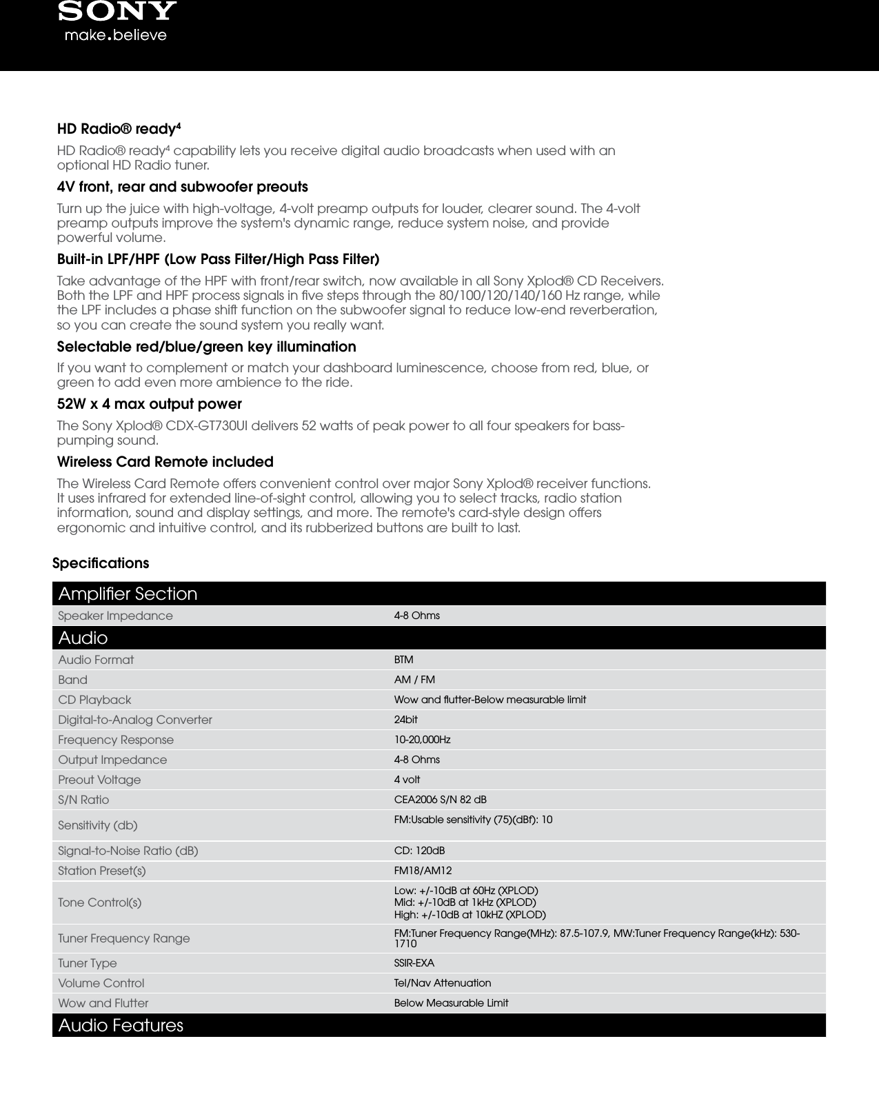 Page 2 of 4 - Sony CDX-GT730UI User Manual Marketing Specifications CDXGT730UI Mksp