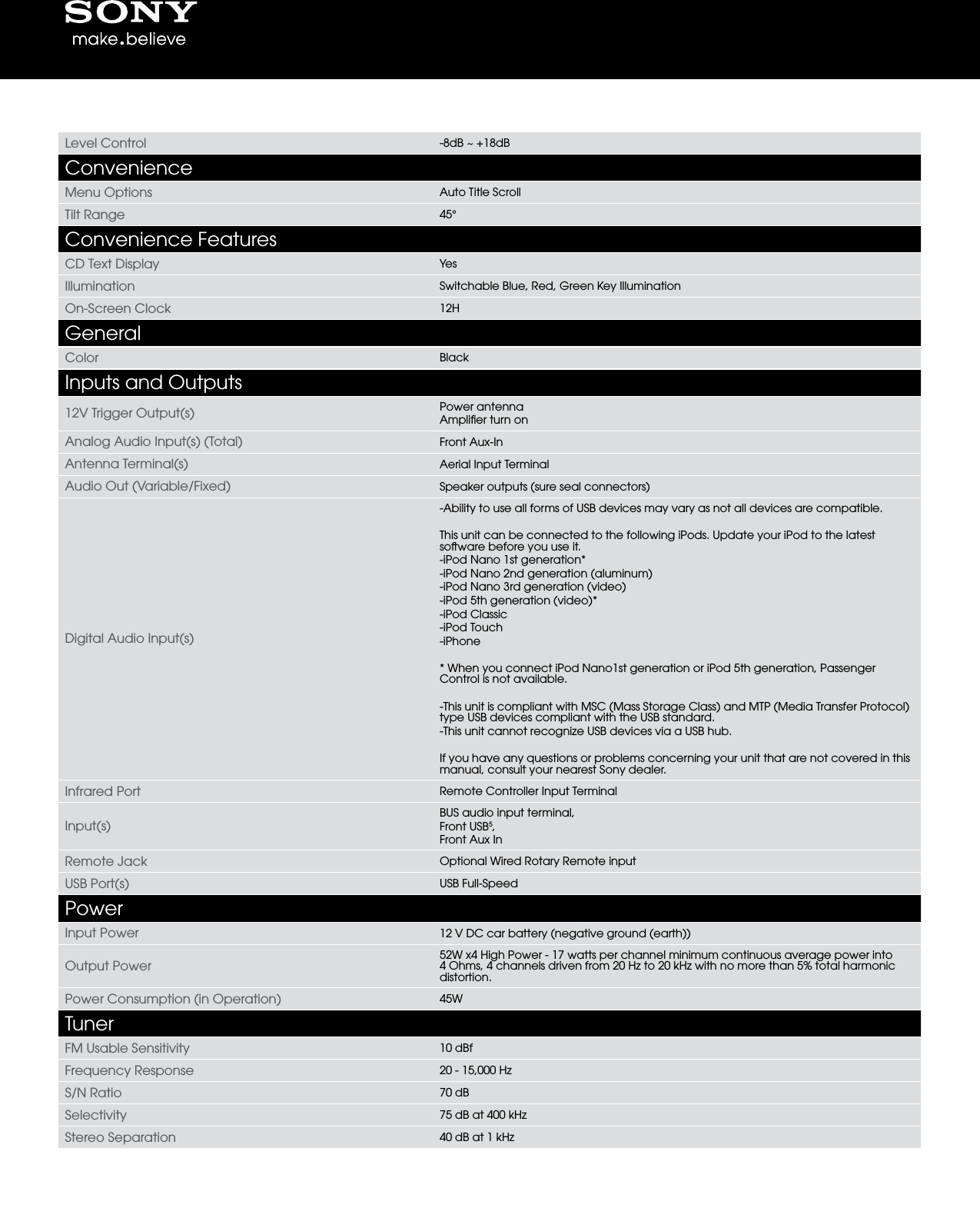 Page 3 of 4 - Sony CDX-GT730UI User Manual Marketing Specifications CDXGT730UI Mksp