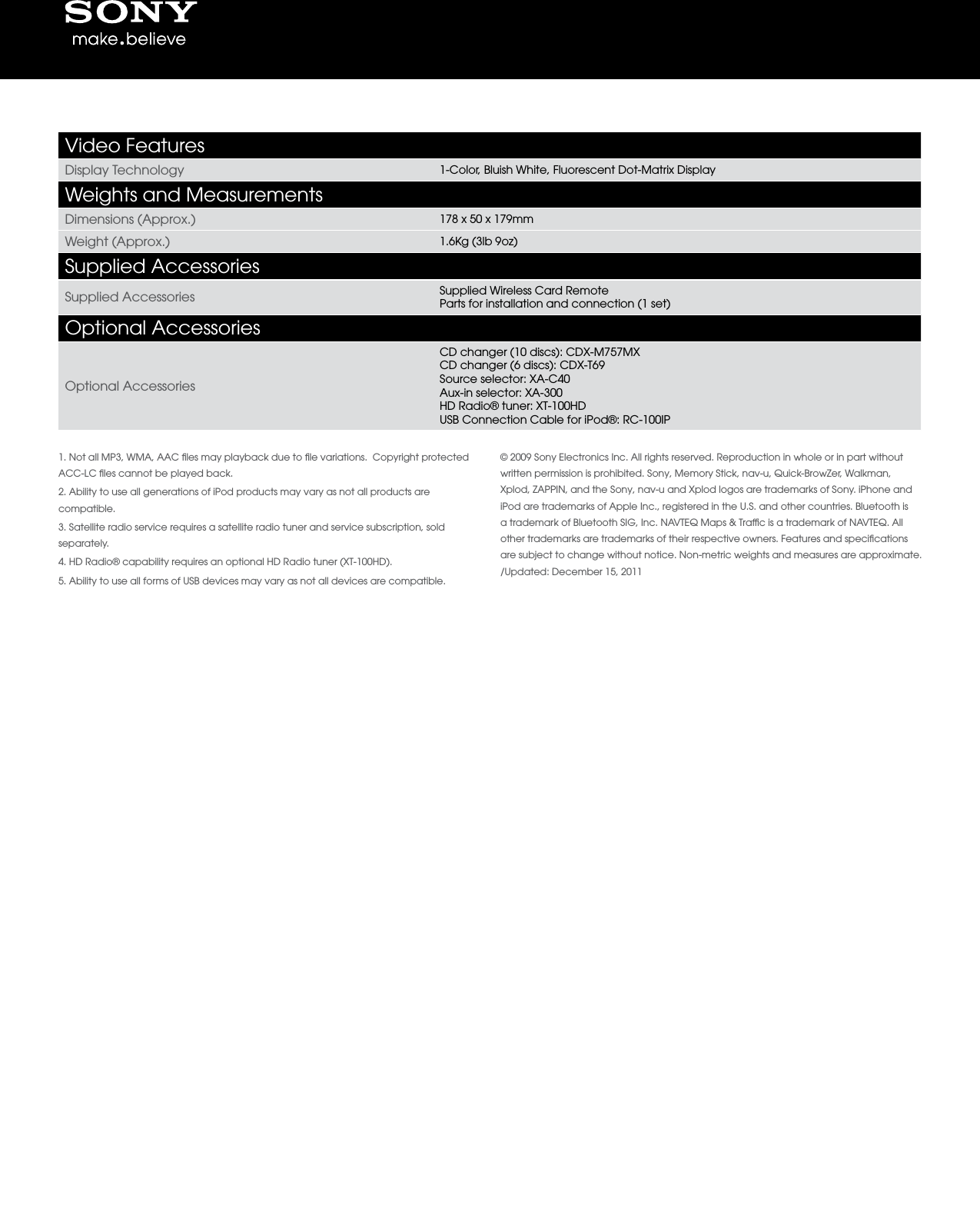 Page 4 of 4 - Sony CDX-GT730UI User Manual Marketing Specifications CDXGT730UI Mksp