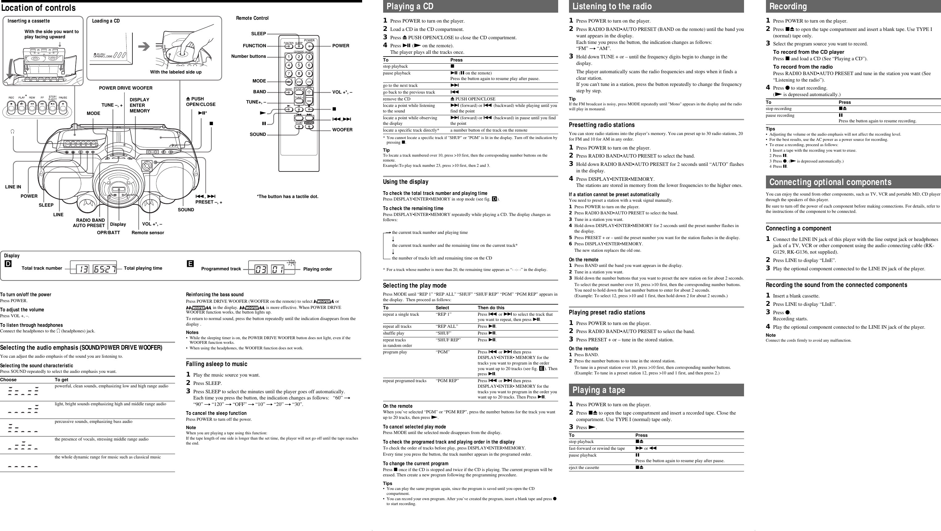 Page 2 of 2 - Sony CFD-G500 User Manual Operating Instructions CFDG500