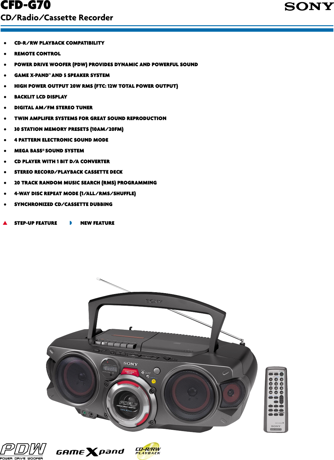 Page 1 of 2 - Sony CFD-G70 SON 907; User Manual Marketing Specifications CFDG70 Sp