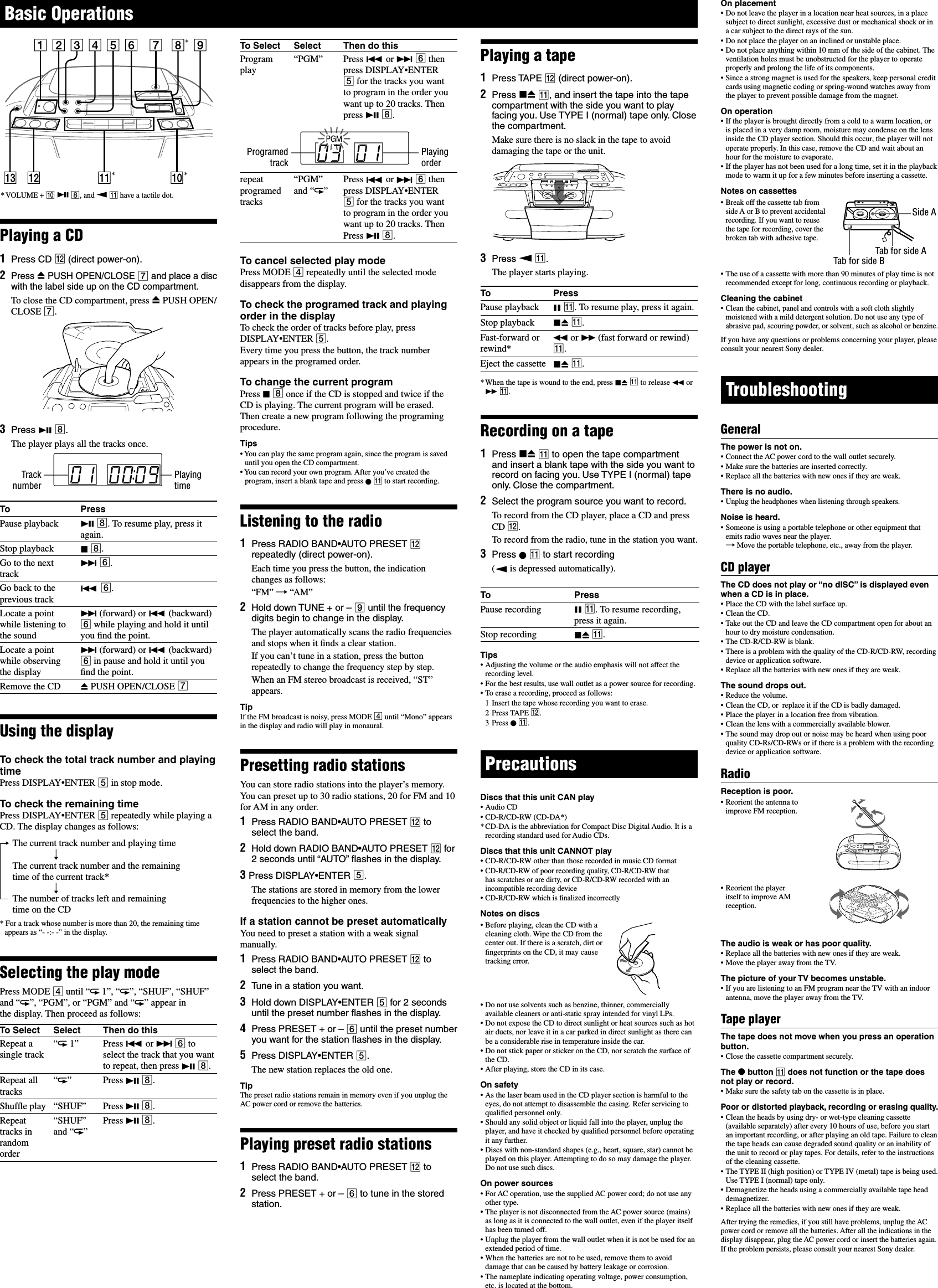 Page 2 of 2 - Sony CFD-S01 US1U2 User Manual Operating Instructions CFDS01SILVER Owners