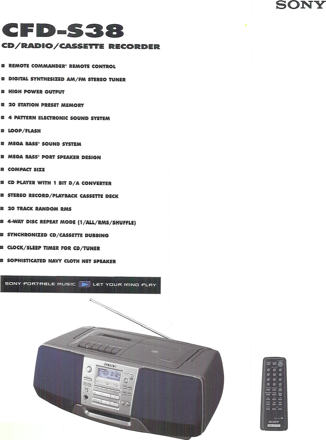 Page 1 of 2 - Sony CFD-S38 User Manual Specifications CFDS38 Specs