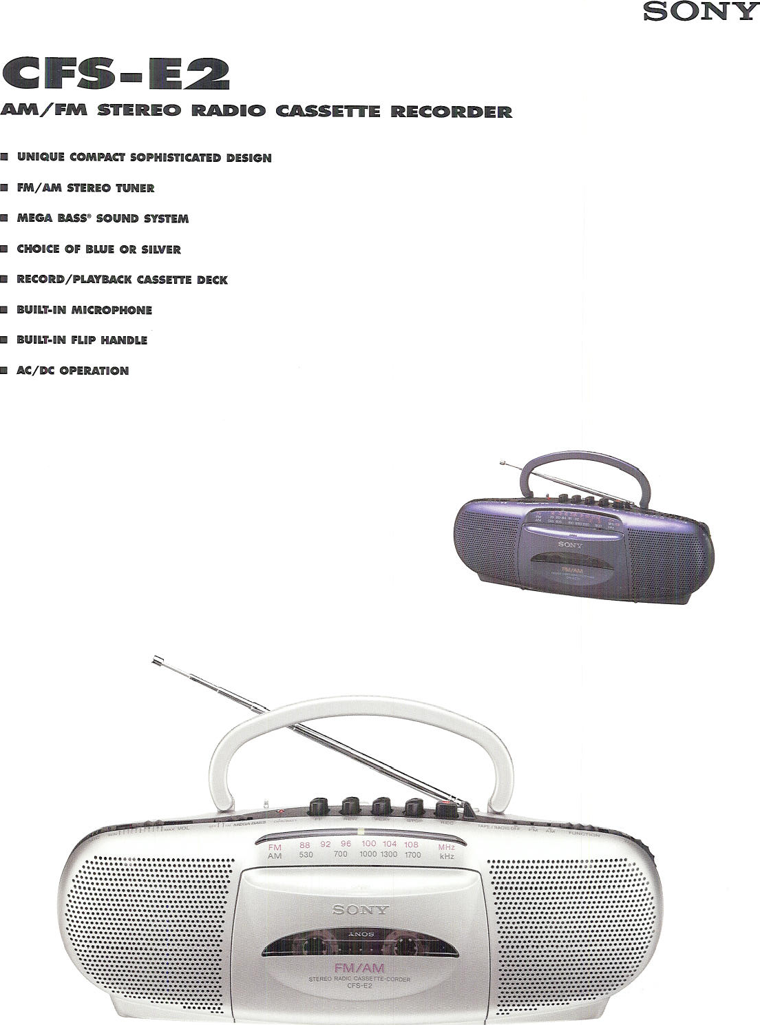 Page 1 of 2 - Sony CFS-E2 User Manual Marketing Specifications CFSE2 Specs