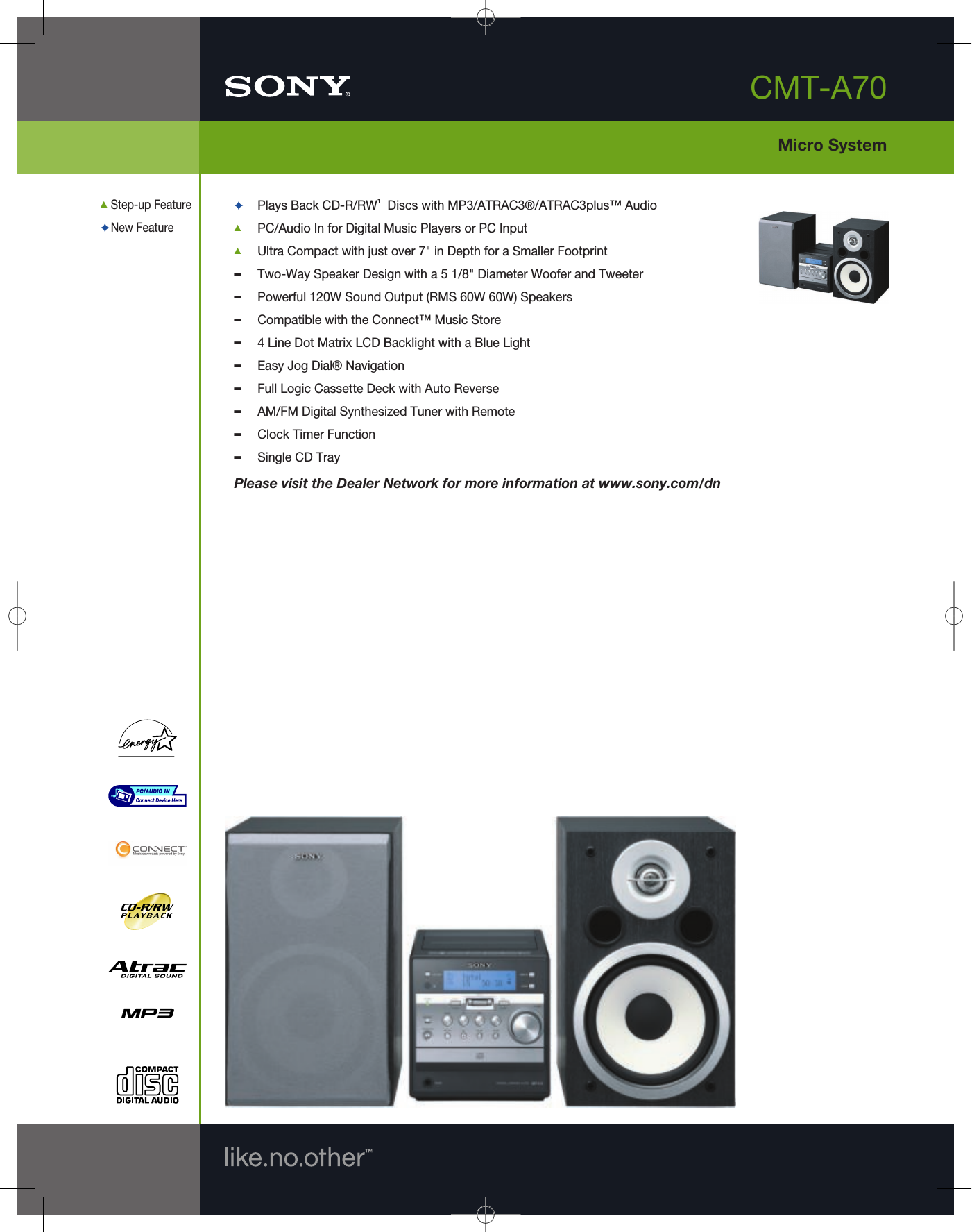 Page 1 of 2 - Sony CMT-A70 User Manual Marketing Specifications CMTA70 Mksp