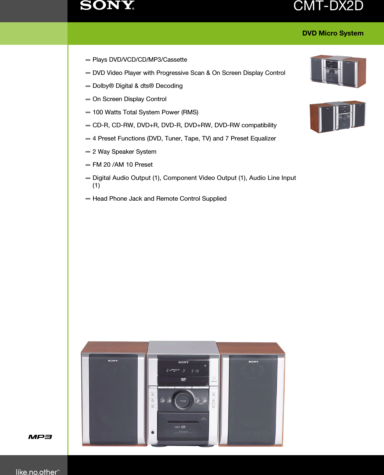 Page 1 of 2 - Sony CMT-DX2D User Manual Marketing Specifications CMTDX2D Specs