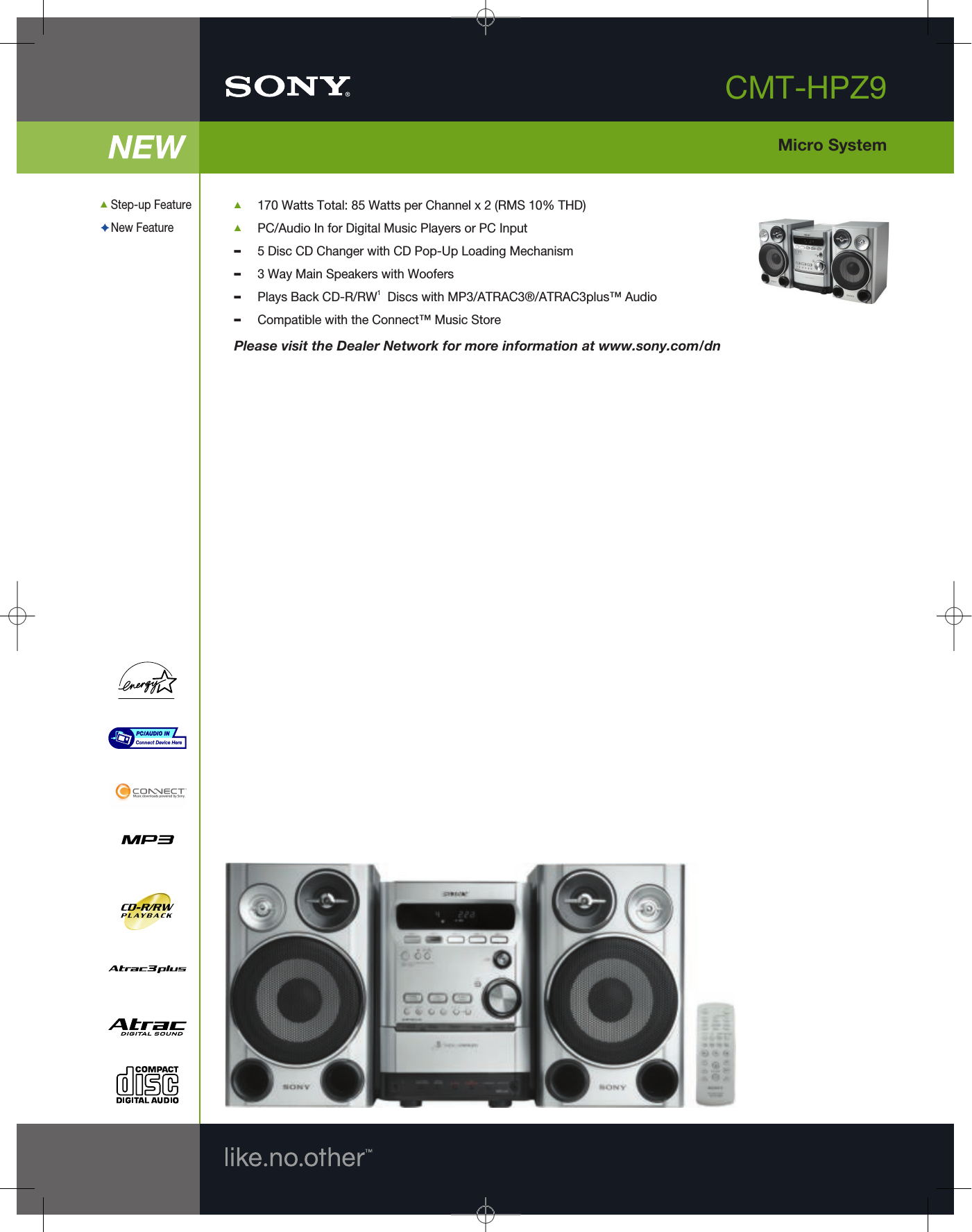 Page 1 of 2 - Sony CMT-HPZ9 User Manual Marketing Specifications Specs