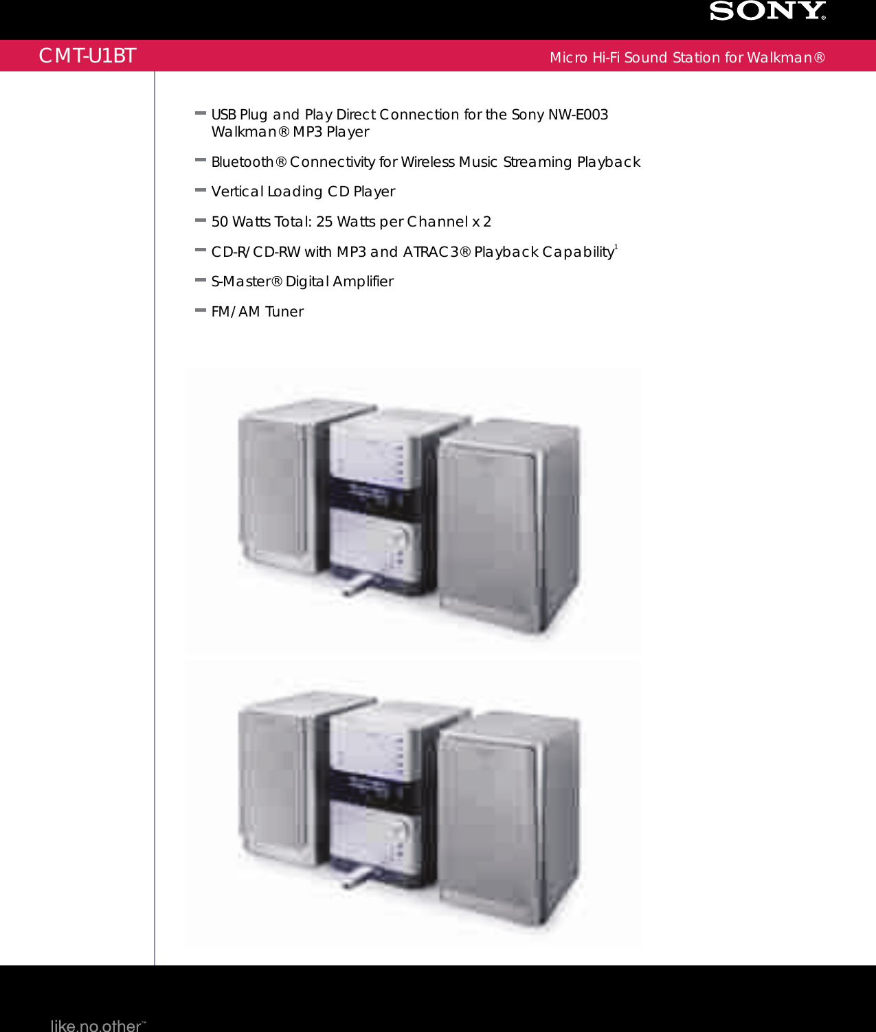 Page 1 of 2 - Sony CMT-U1BT User Manual Marketing Specifications CMTU1BT Mksp