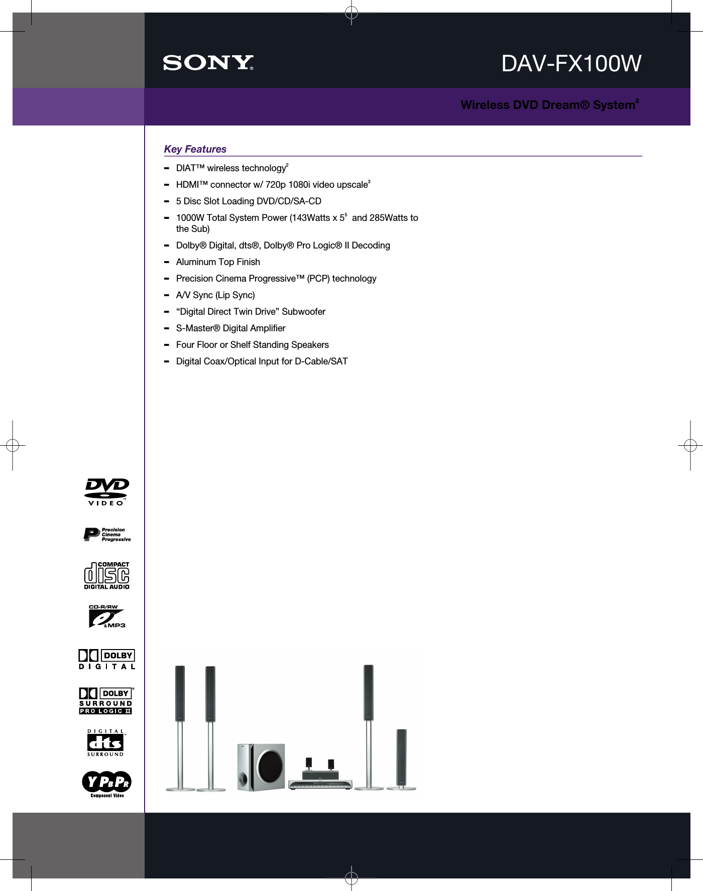 Sony DAV FX100W User Manual Marketing Specifications DAVFX100W Specs