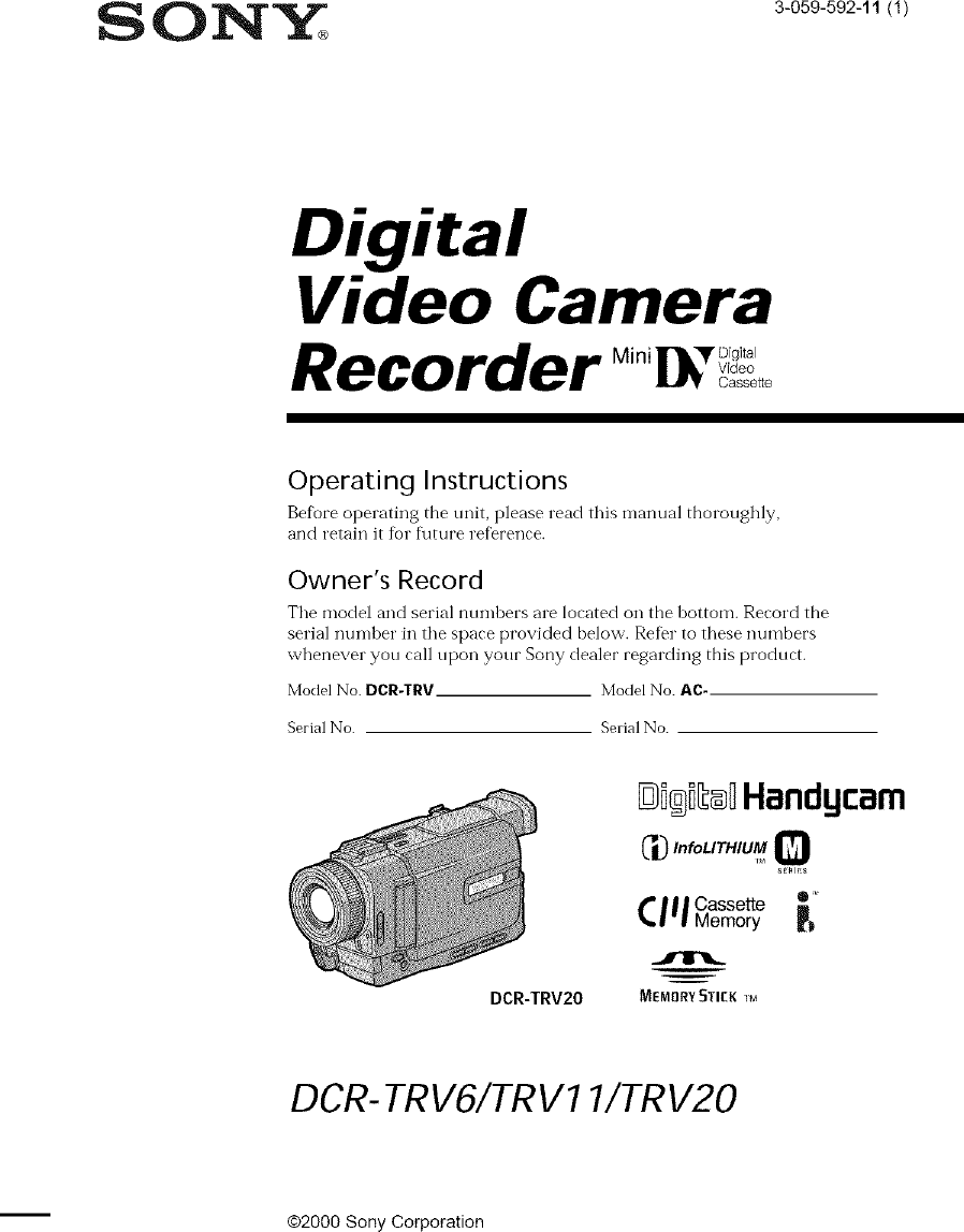 Sony DCR TRV11 User Manual CAMCORDER Manuals And Guides L0604087