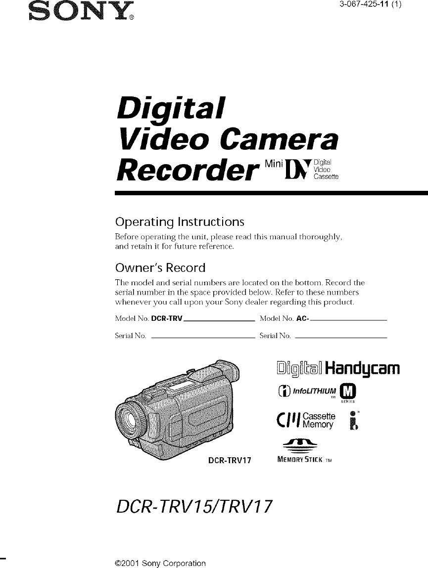 Sony DCR TRV17 User Manual CAMCORDER Manuals And Guides L0604089