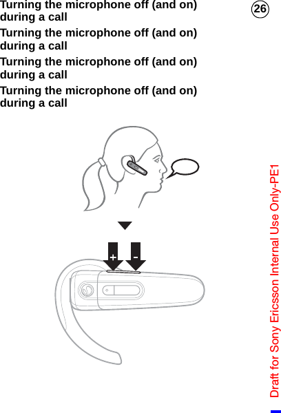 Draft for Sony Ericsson Internal Use Only-PE126Turning the microphone off (and on) during a callTurning the microphone off (and on) during a callTurning the microphone off (and on) during a callTurning the microphone off (and on) during a call