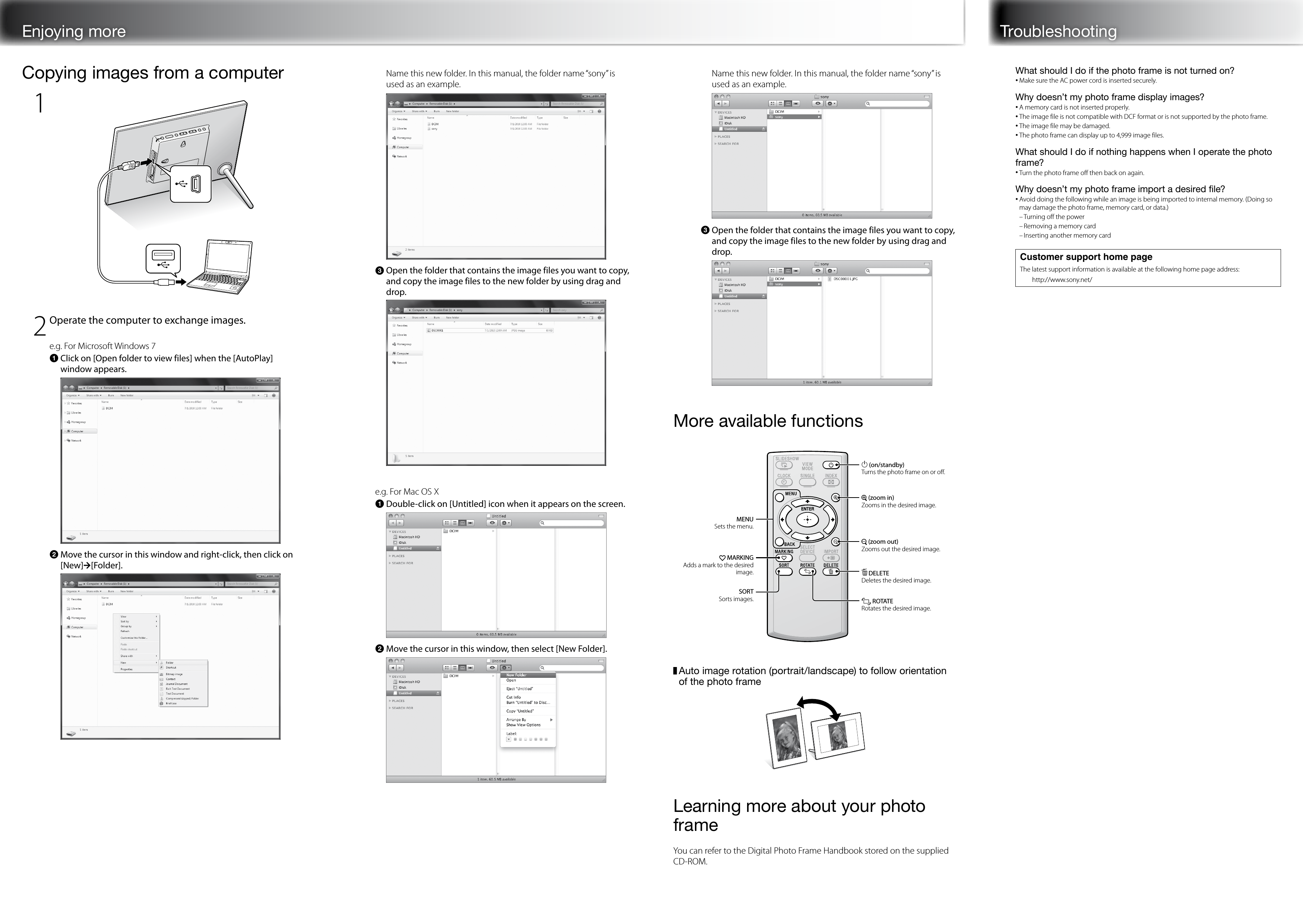 Page 2 of 2 - Sony DPF-D1010 DPF-D1010/D810/D710 User Manual Quick Start Guide DPF-D710-D810-D1010 Qs