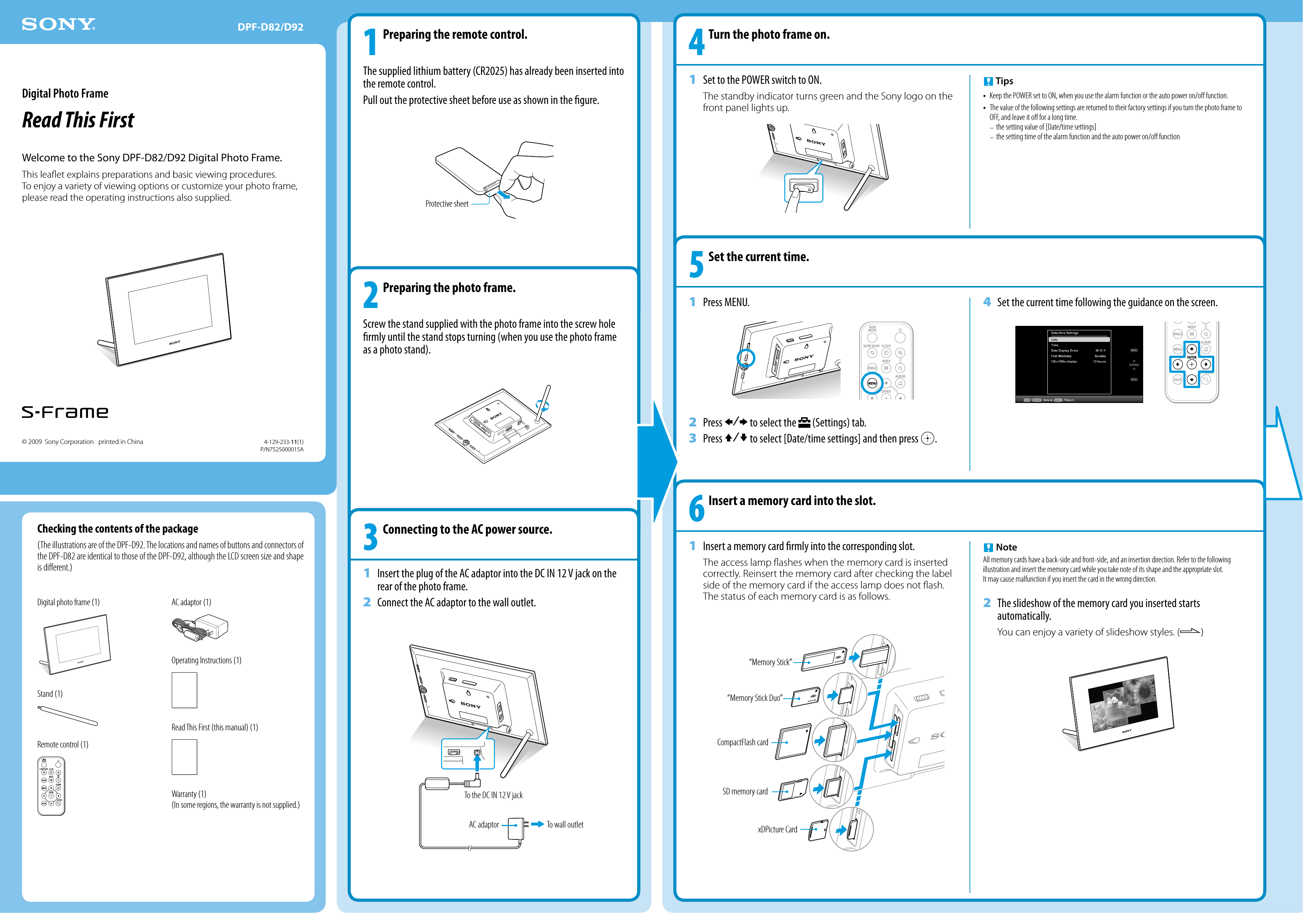 Page 1 of 2 - Sony DPF-D82 DPF-D82/D92 User Manual Read This First DPFD82 Rtf