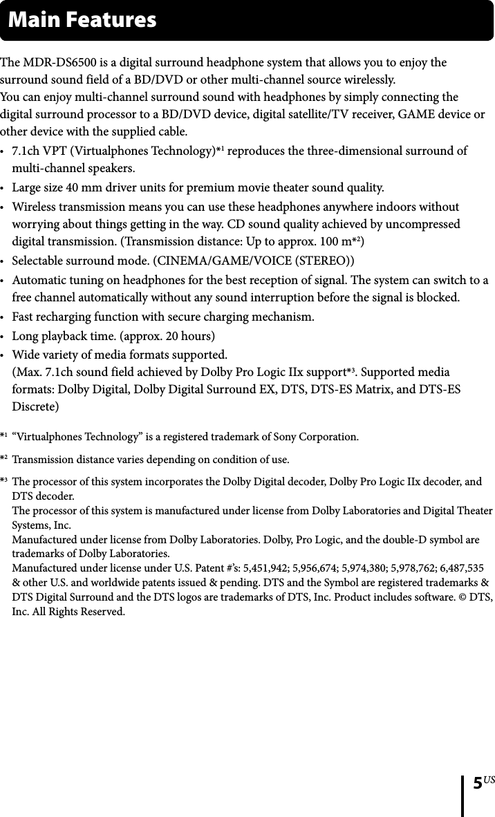 Sony Dprf6500 Digital Surround Processor User Manual